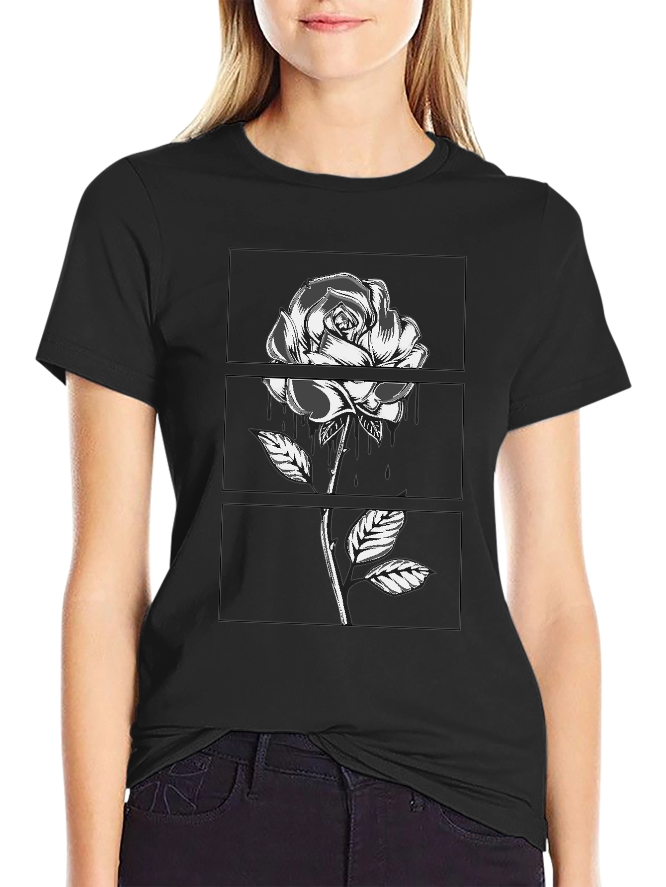 Rose Graphic Tee - Black Cotton Comfort