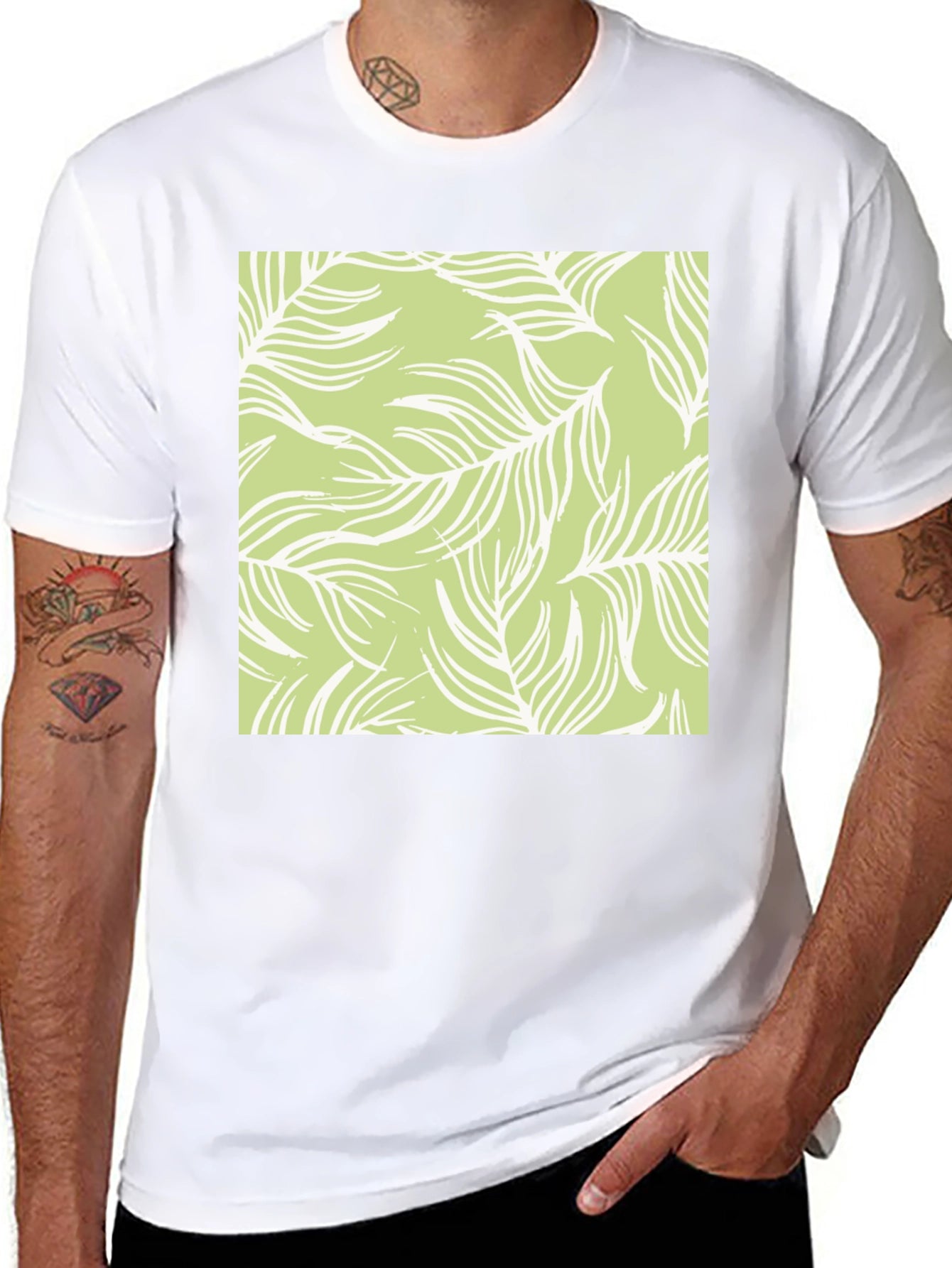Nature Pattern Tee - Black Cotton Casual