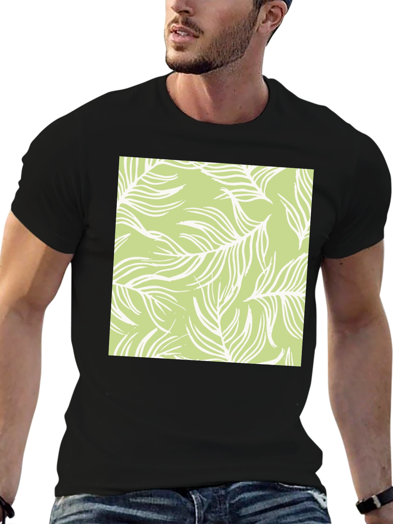 Nature Pattern Tee - Black Cotton Casual