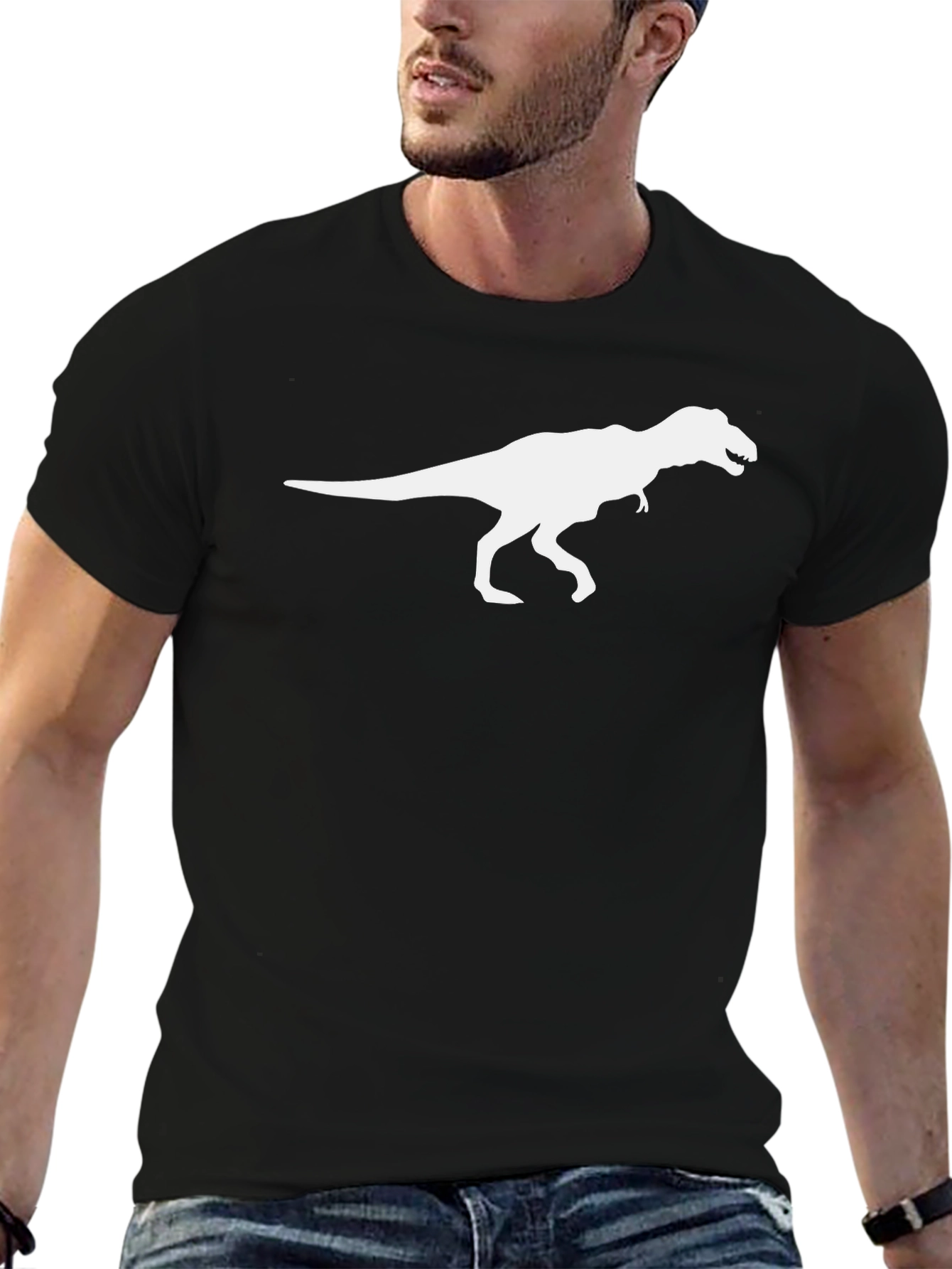 Dino T-Rex Graphic Tee - Black Cotton Shirt