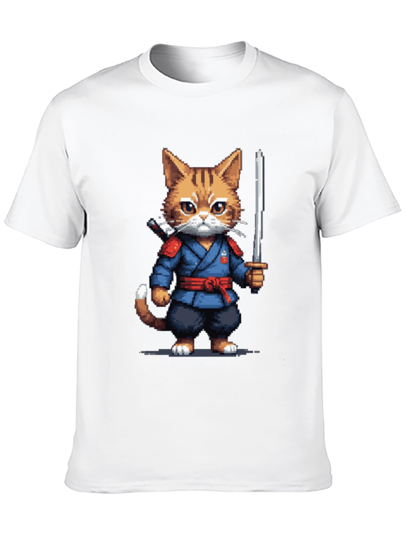Ninja Cat T-Shirt - Pixel Art Kitten Samurai