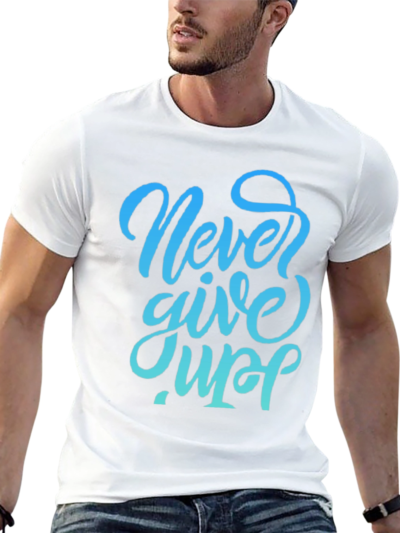 Never Give Up Graphic Tee - Motivational Black T-Shirt