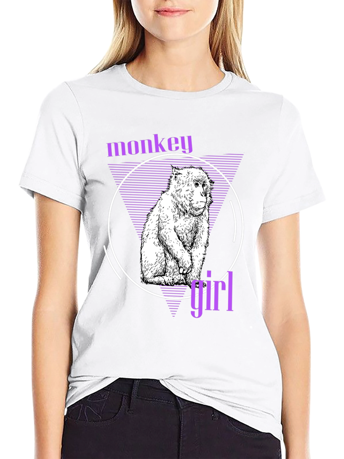 Monkey Girl Graphic Tee - Trendy Black T-Shirt