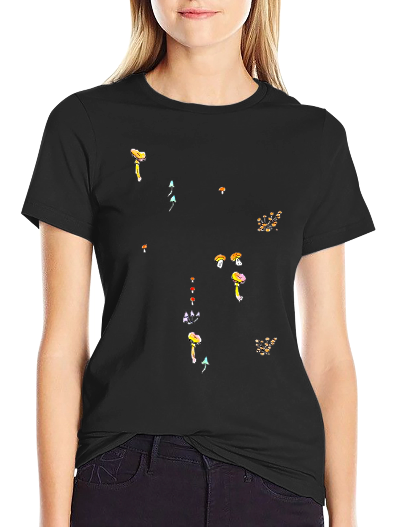 Mushroom Print Black T-Shirt - Funky Casual Style