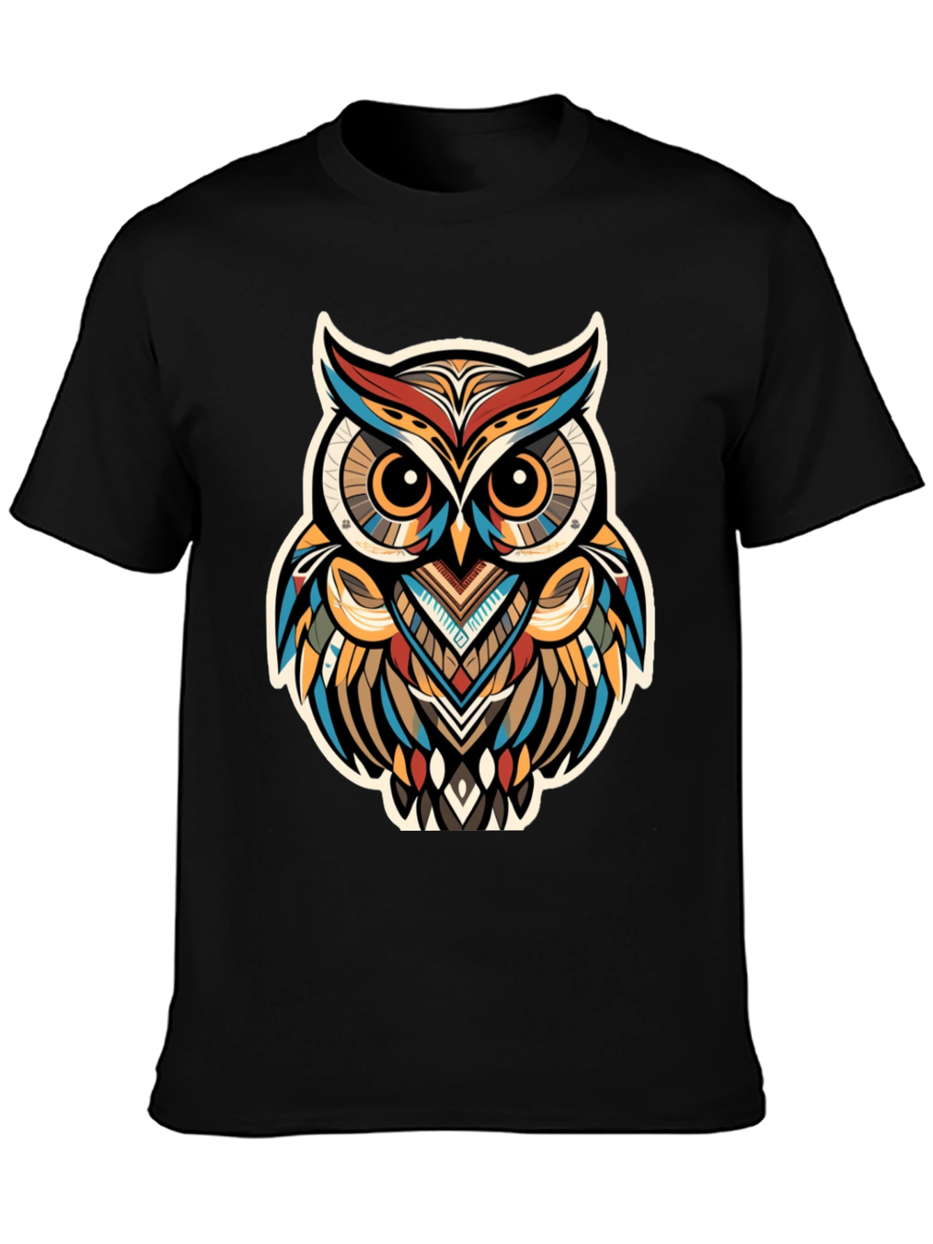 Tribal Owl Graphic Print Black T-Shirt