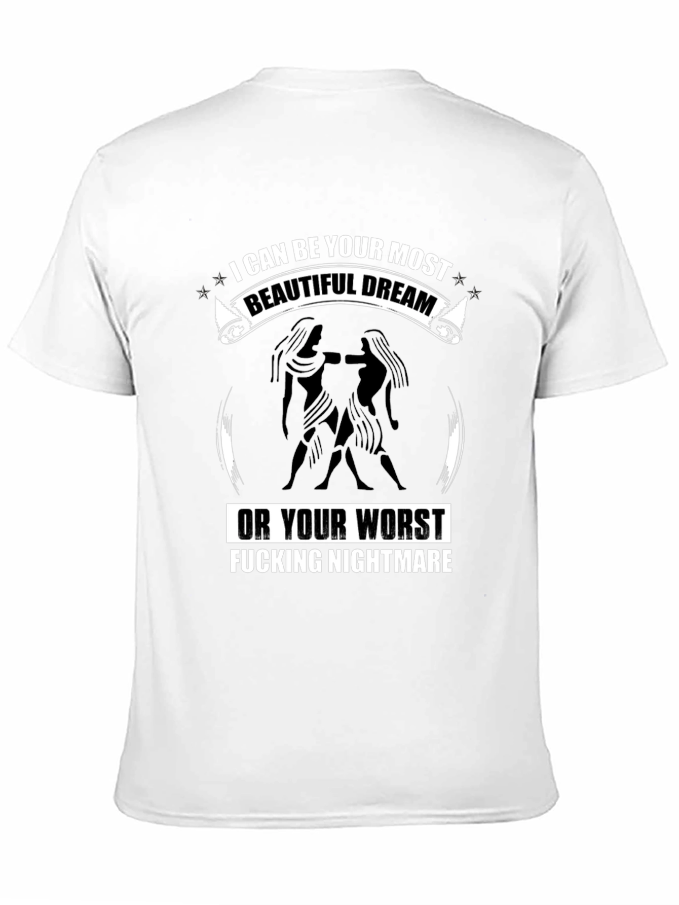 Gemini Zodiac Black T-Shirt: Beautiful Dream Nightmare