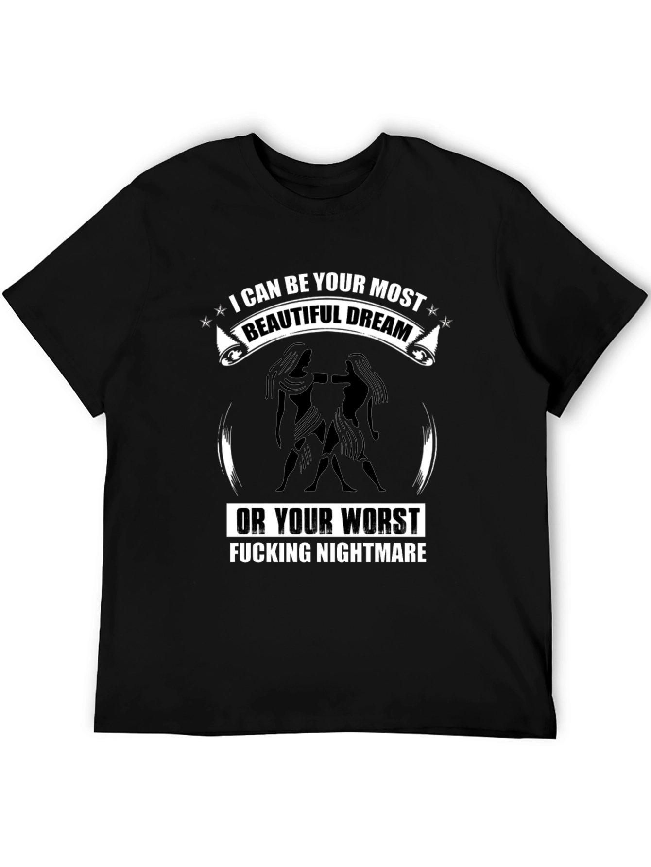 Gemini Zodiac Black T-Shirt: Beautiful Dream Nightmare