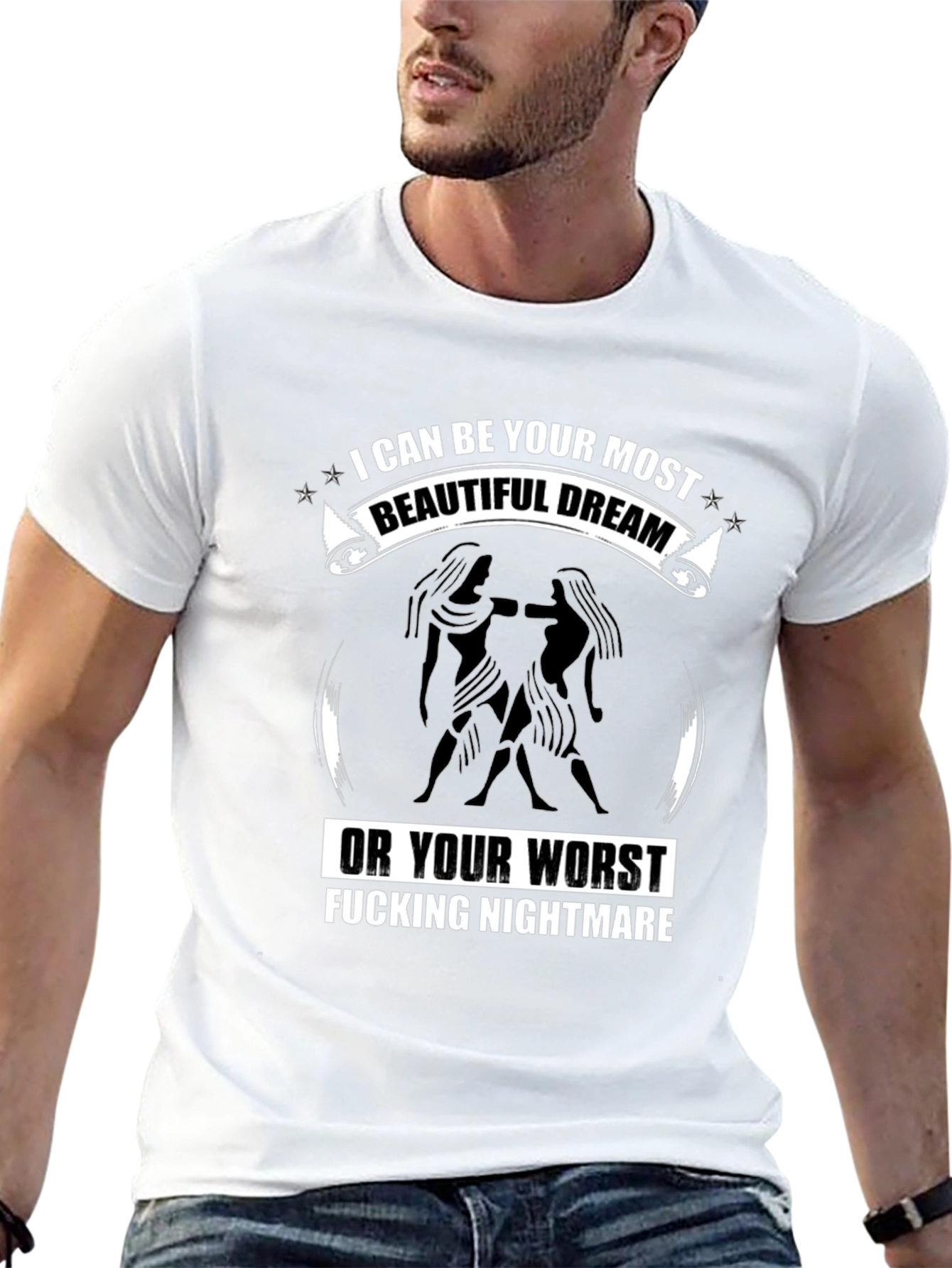 Gemini Zodiac Black T-Shirt: Beautiful Dream Nightmare