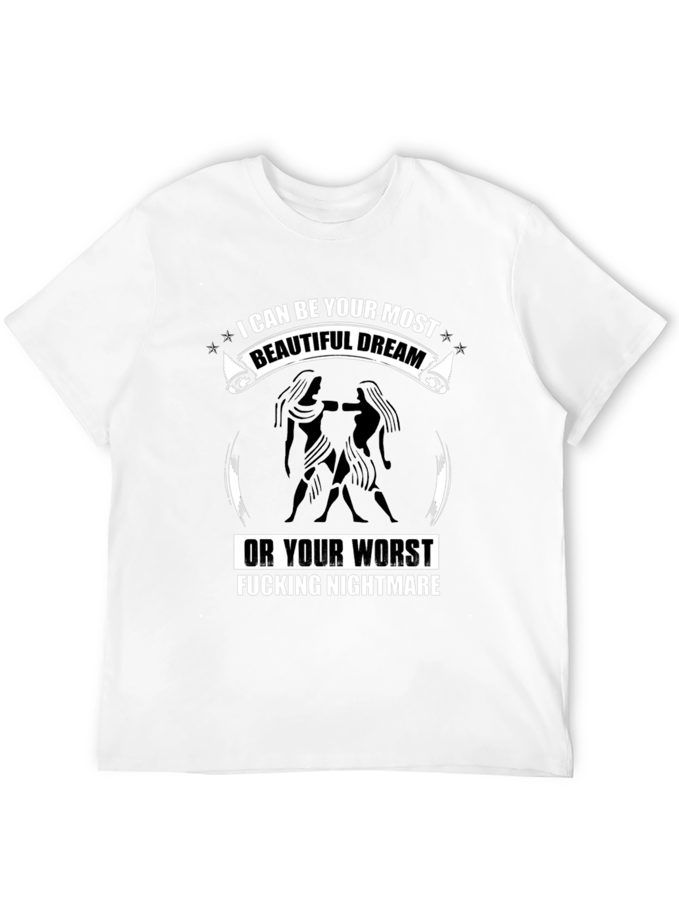 Gemini Zodiac Black T-Shirt: Beautiful Dream Nightmare