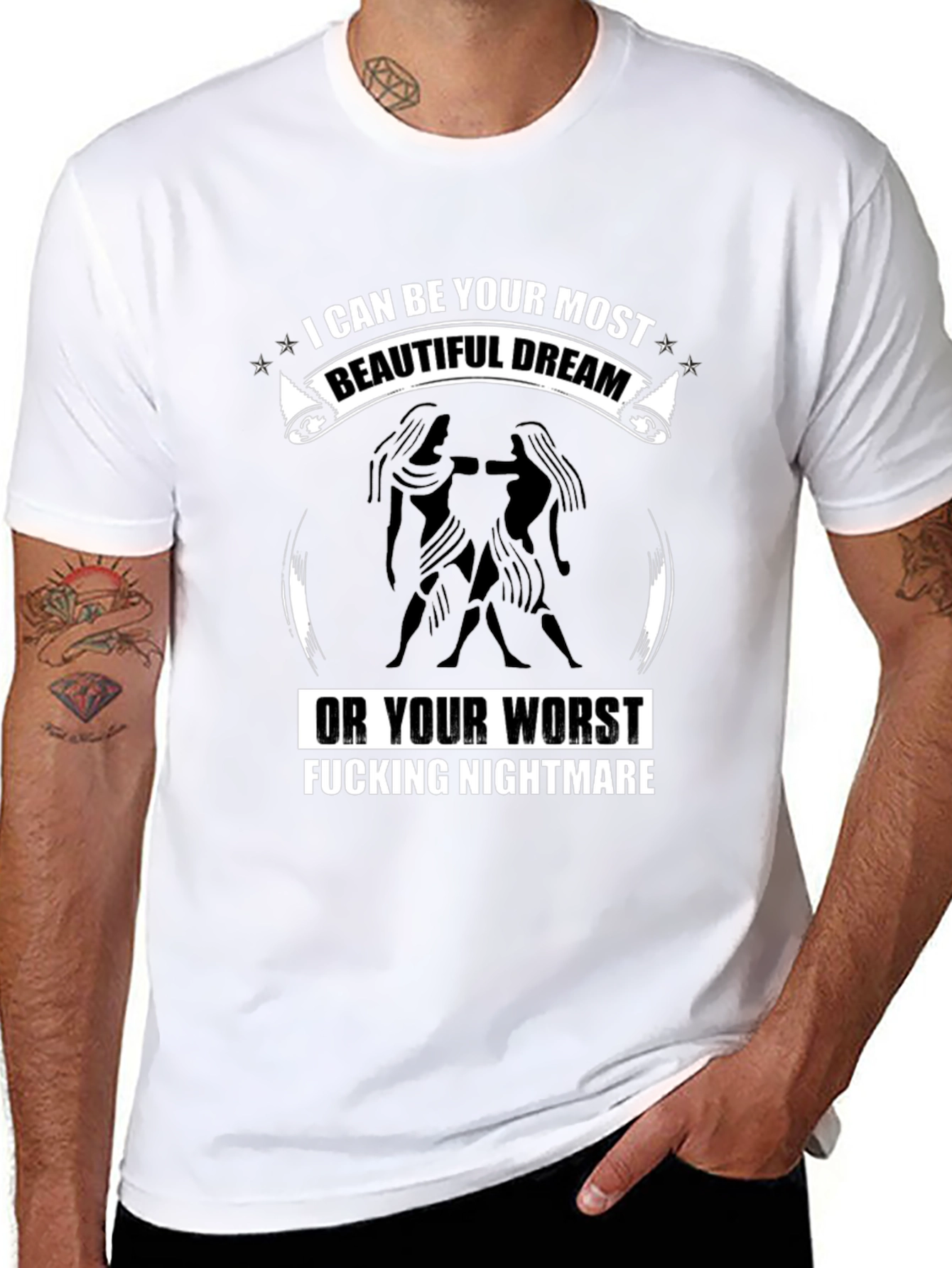 Gemini Zodiac Black T-Shirt: Beautiful Dream Nightmare