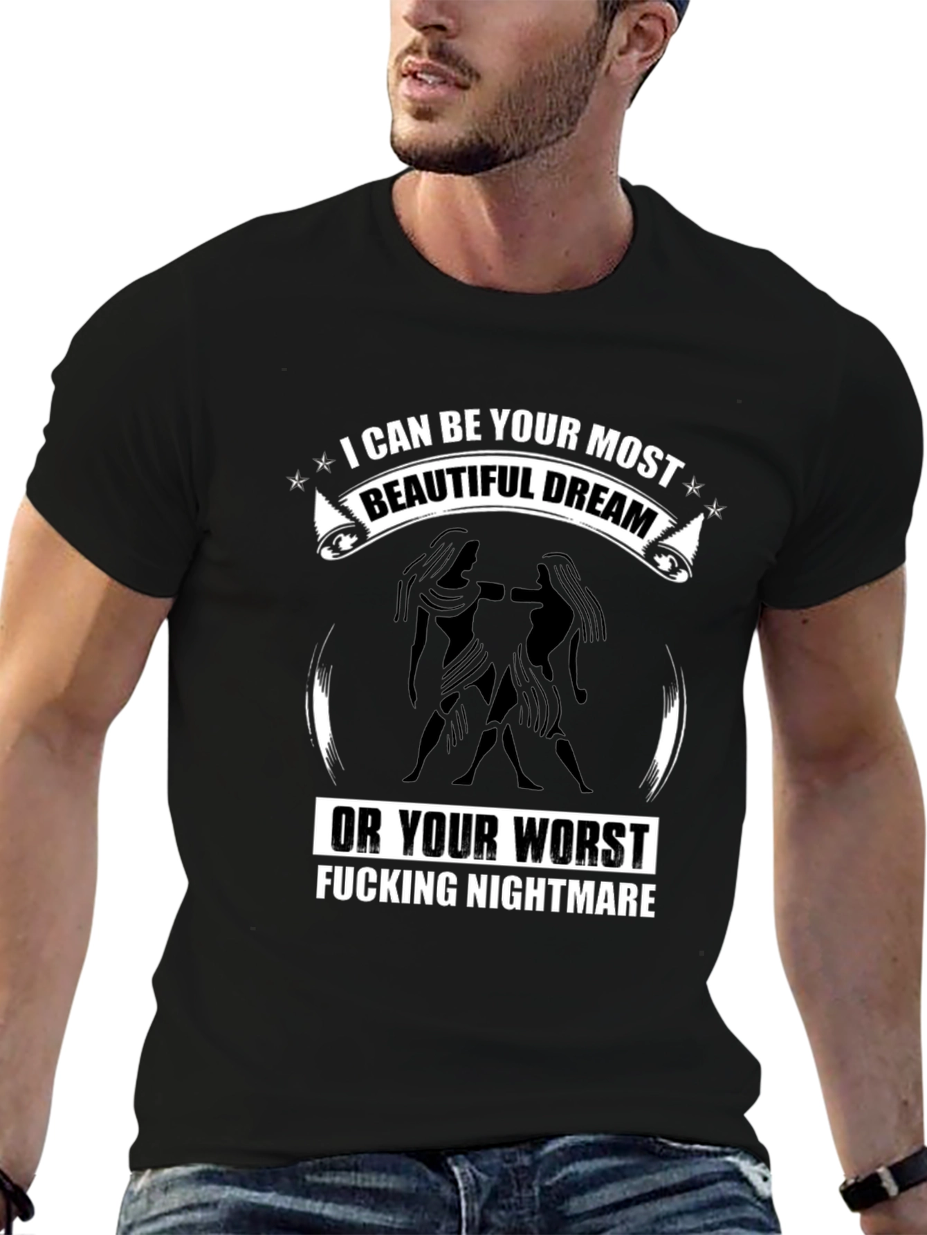 Gemini Zodiac Black T-Shirt: Beautiful Dream Nightmare