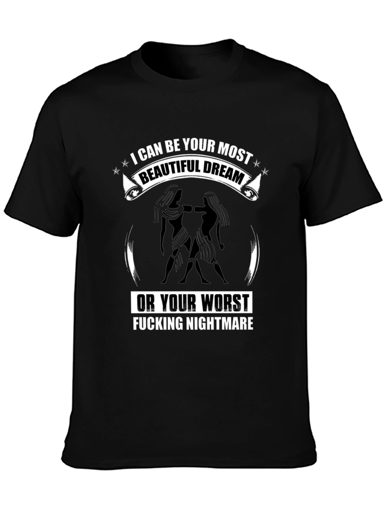 Gemini Zodiac Black T-Shirt: Beautiful Dream Nightmare