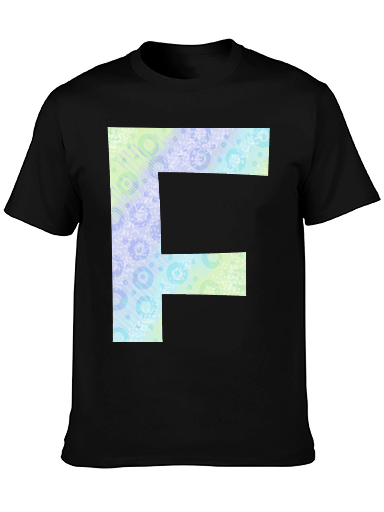 Letter F Patterned Tee - Black Cotton Casual Shirt