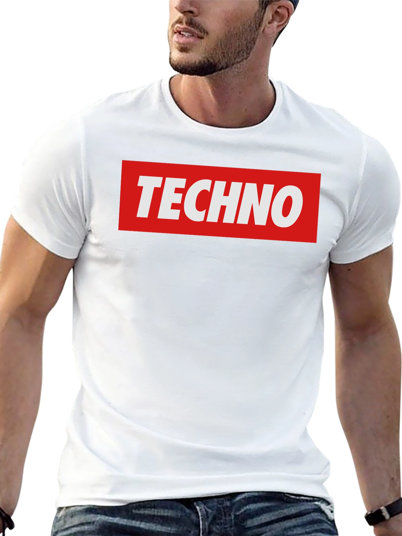 Techno Graphic T-Shirt - Bold Red & Black Design