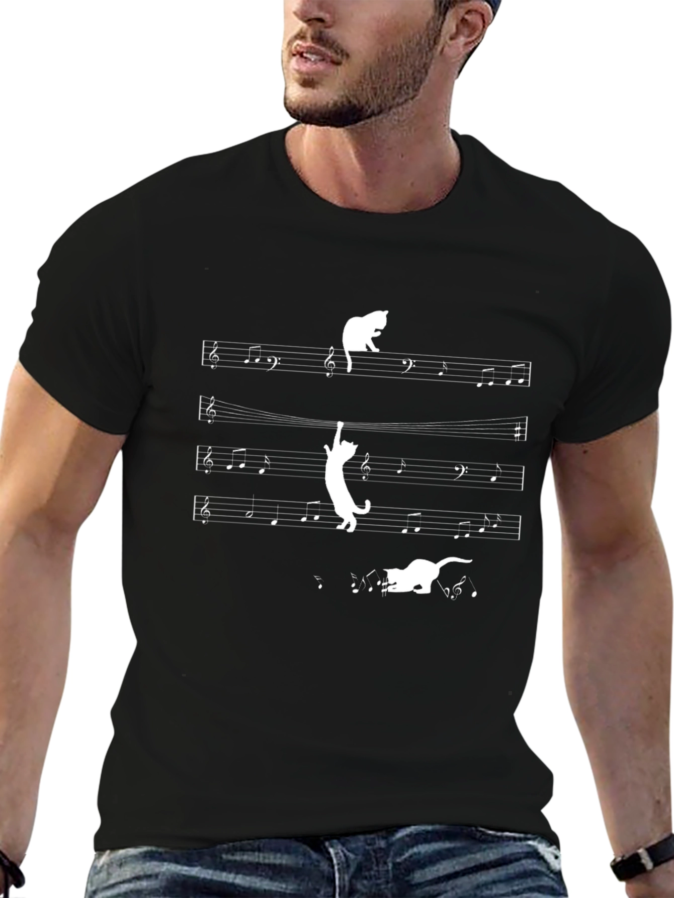 Musical Cat T-Shirt - Black Cotton Tee