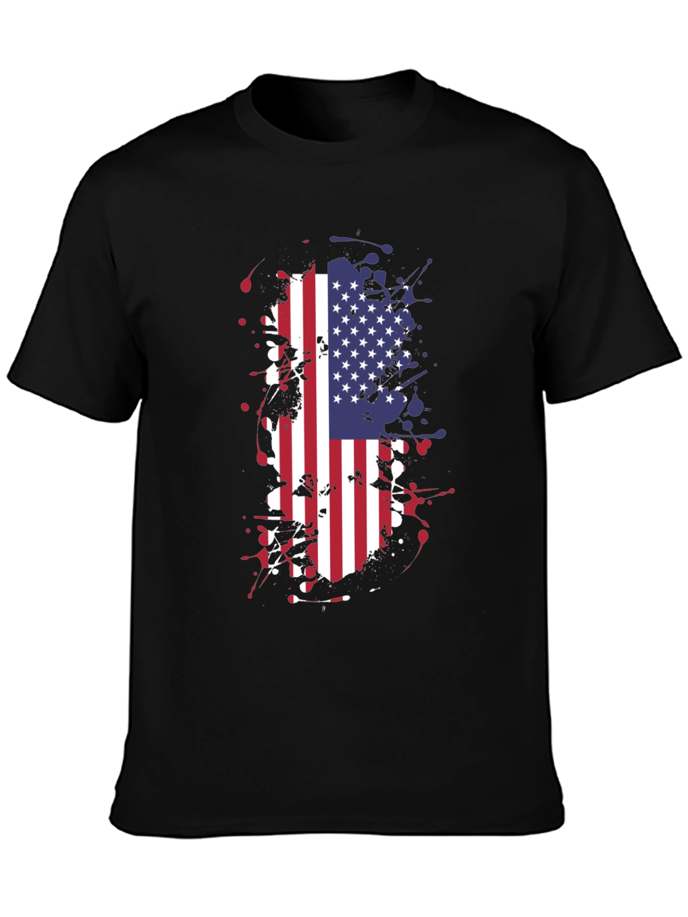 USA Flag Splatter Graphic Tee - Black