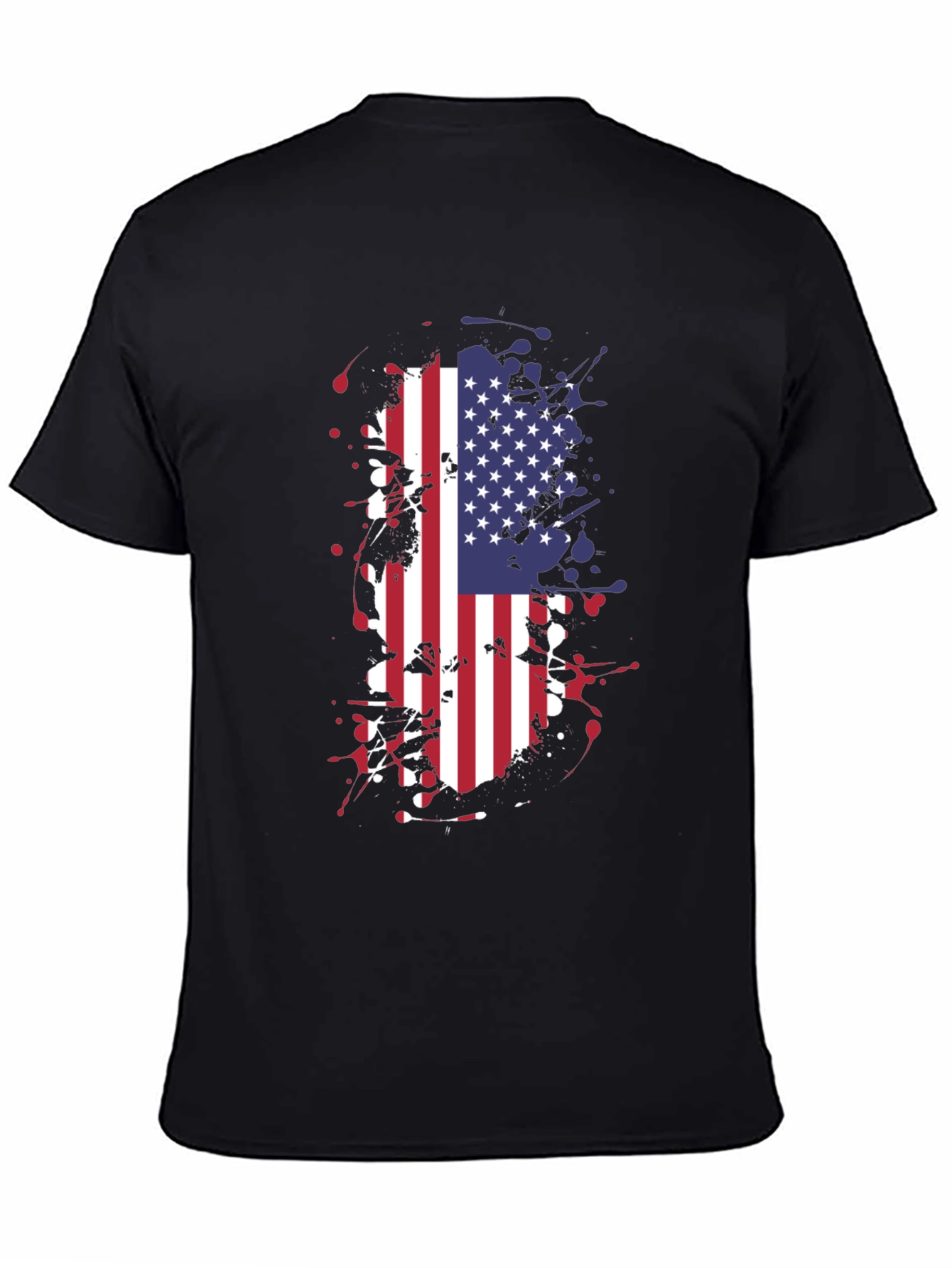 USA Flag Splatter Graphic Tee - Black