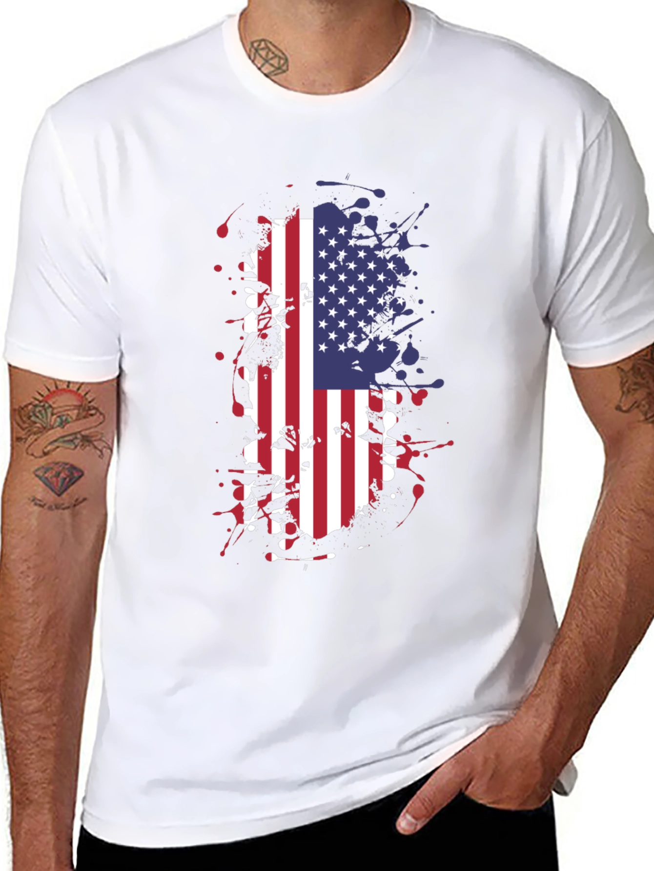 USA Flag Splatter Graphic Tee - Black