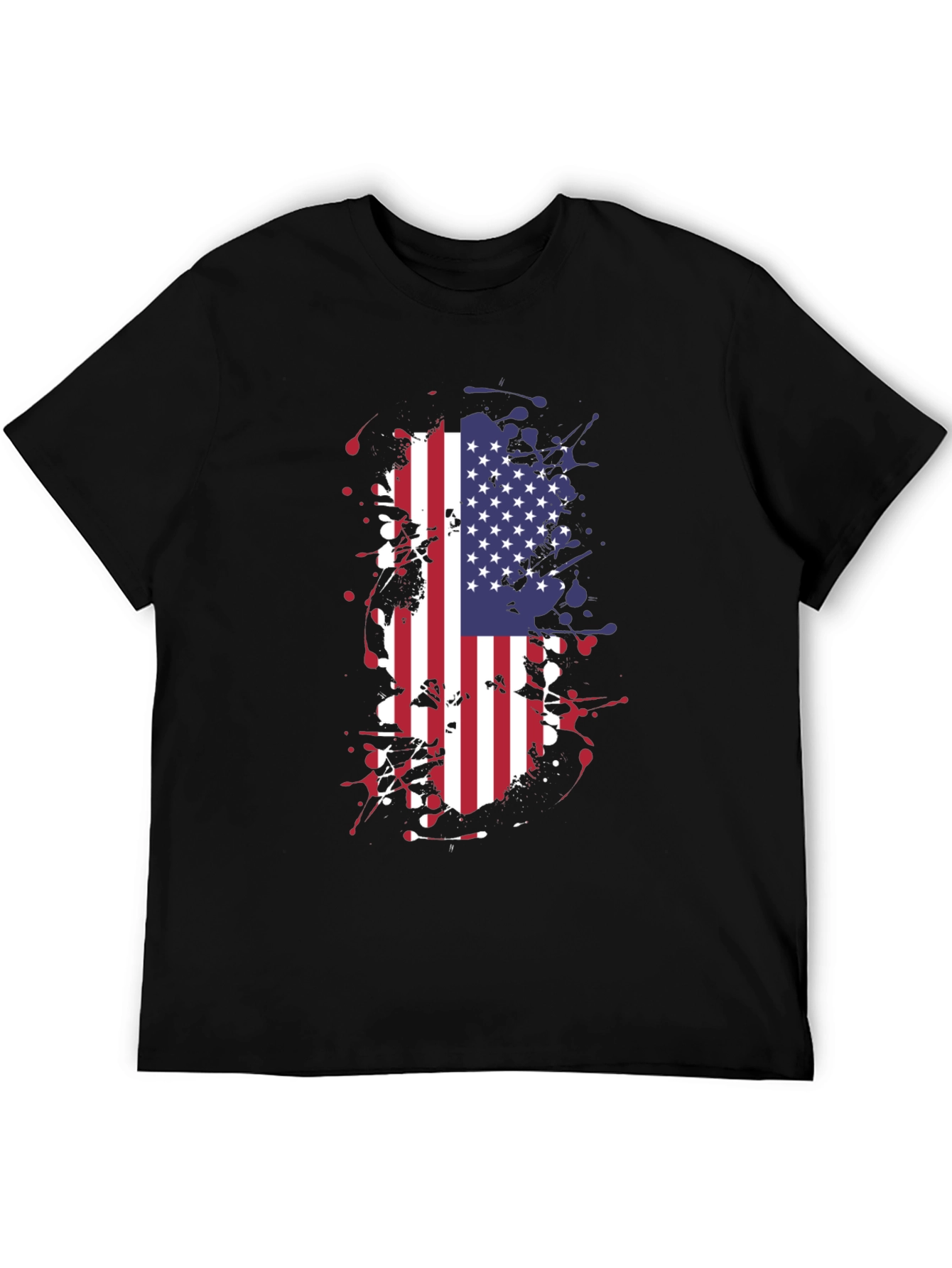 USA Flag Splatter Graphic Tee - Black