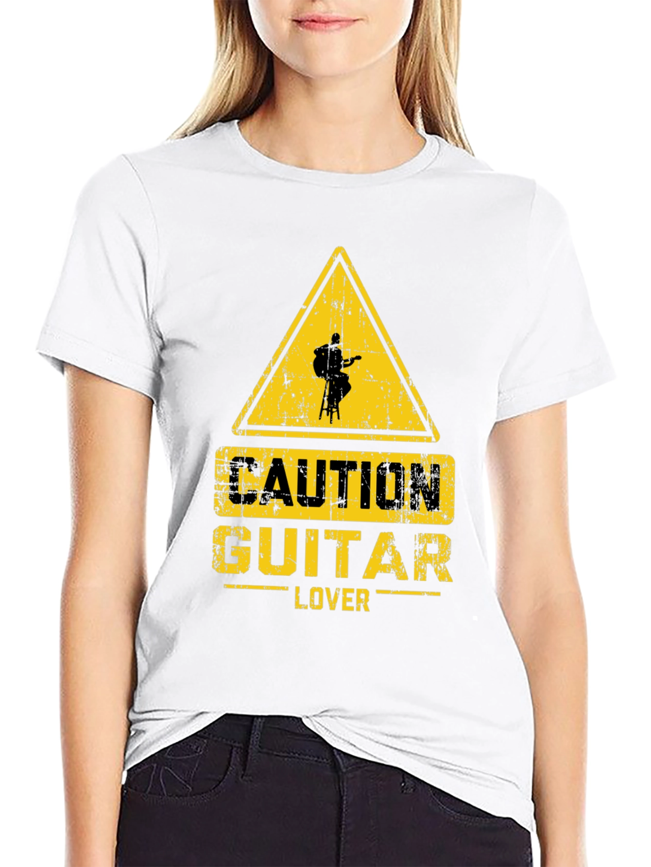 Caution Guitar Lover Graphic T-Shirt - Black