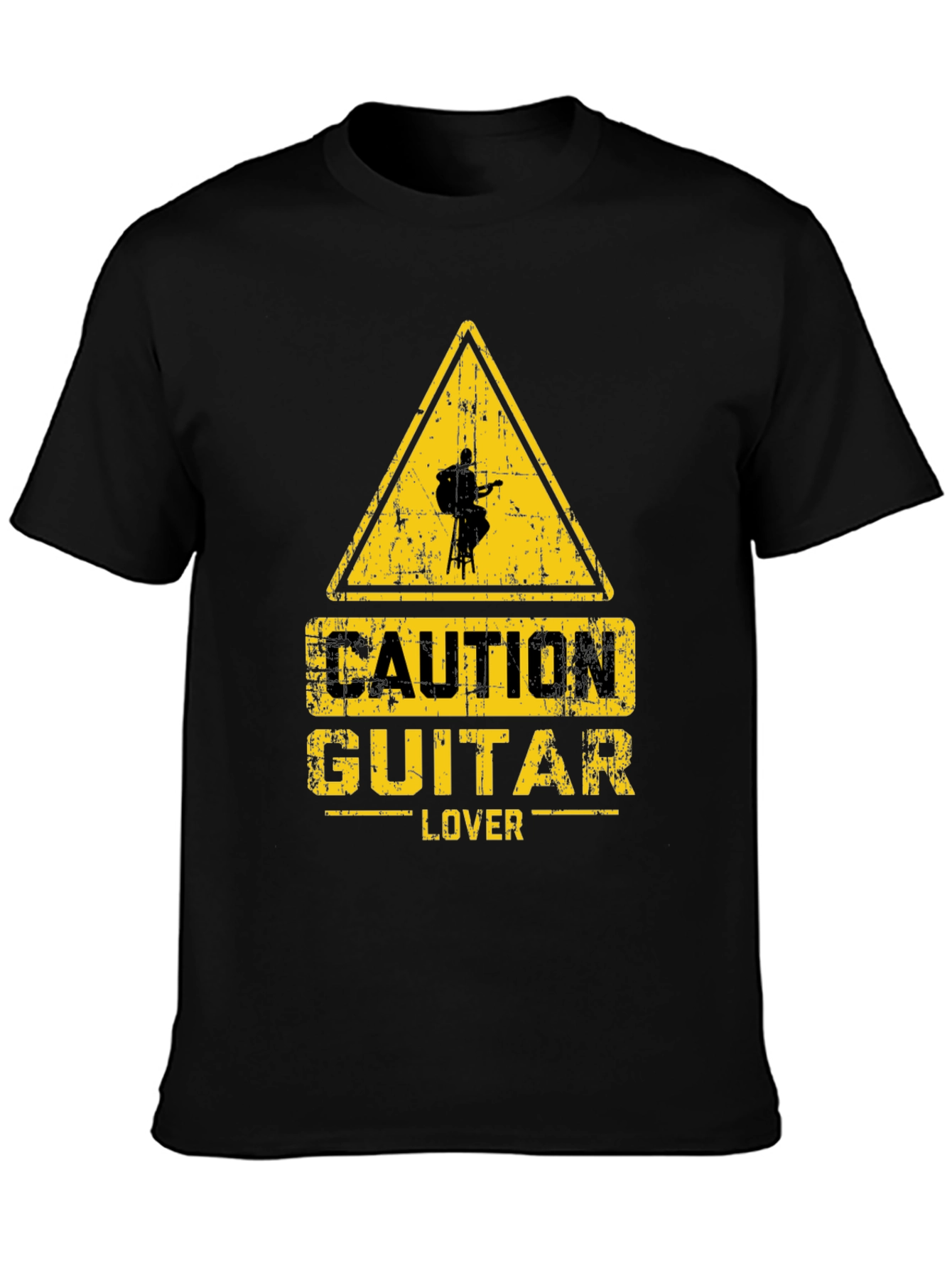 Caution Guitar Lover Graphic T-Shirt - Black