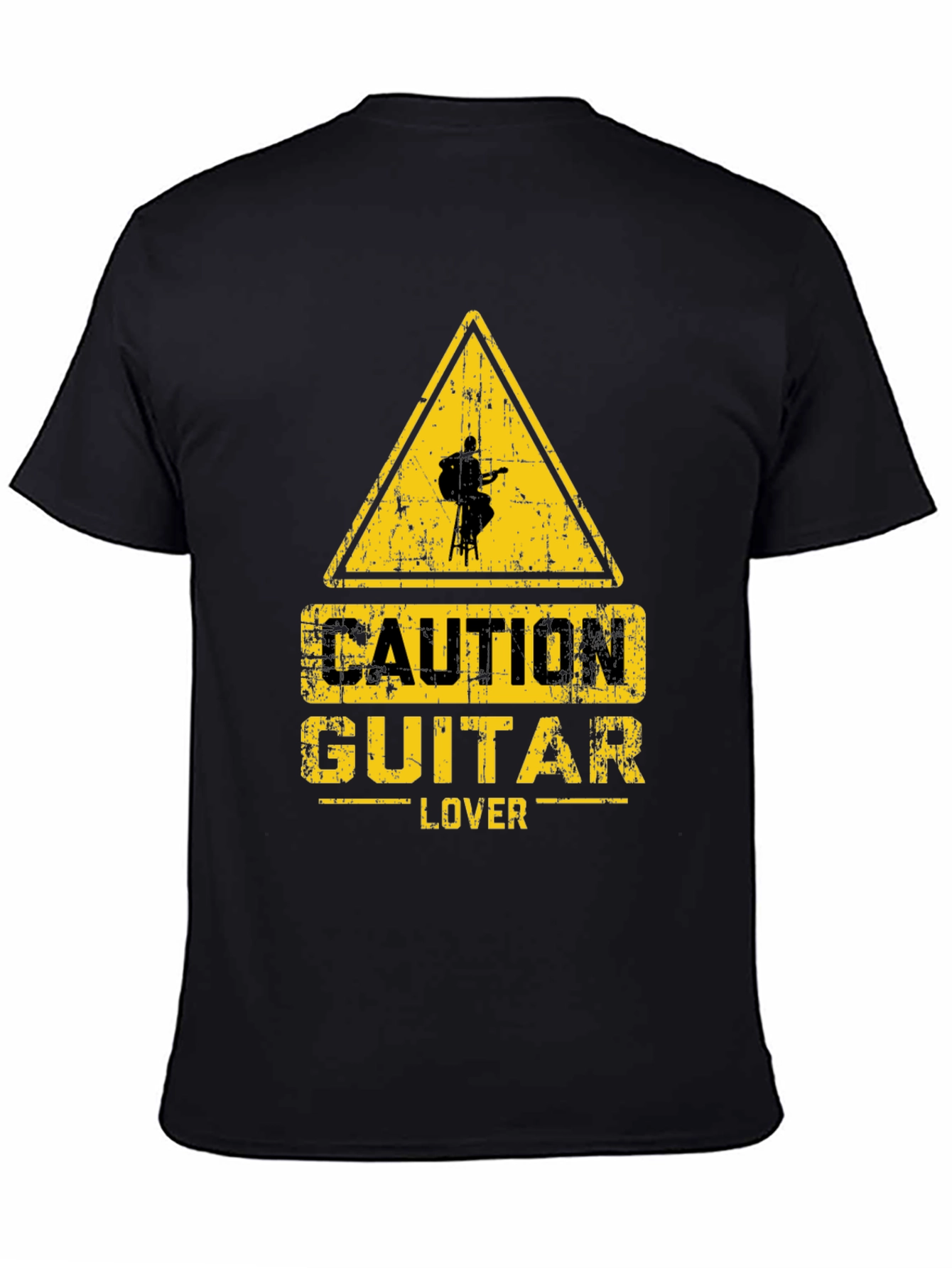 Caution Guitar Lover Graphic T-Shirt - Black