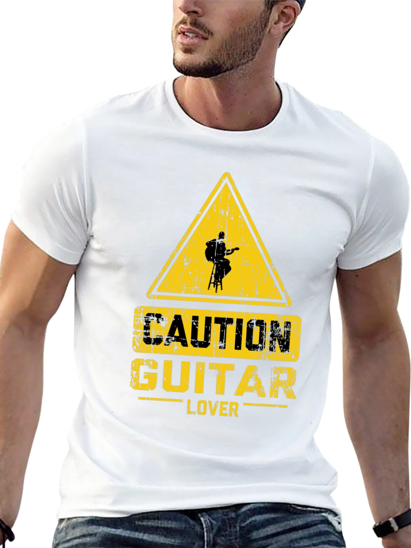 Caution Guitar Lover Graphic T-Shirt - Black