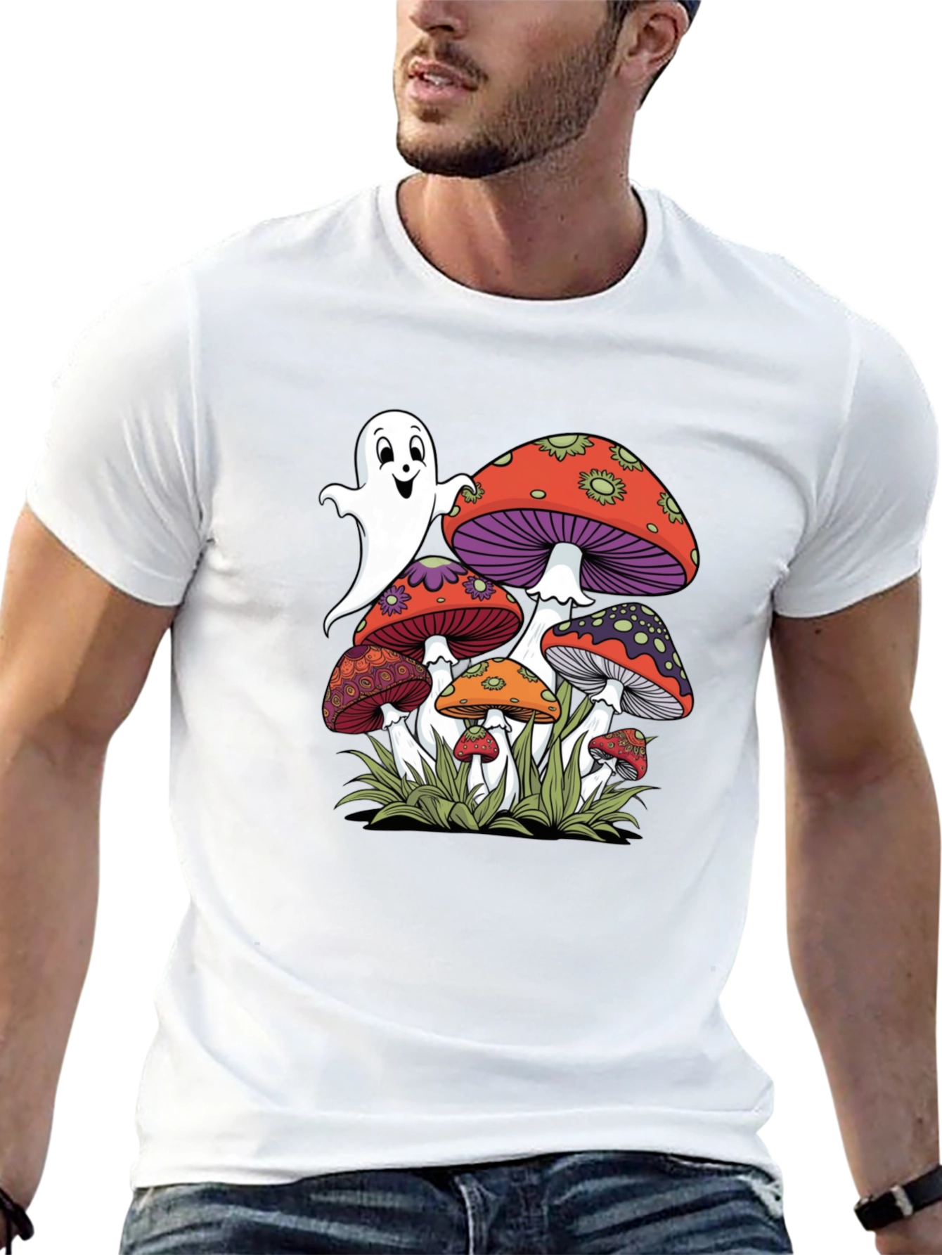 Ghost and Mushroom Graphic Tee - Unisex Black T-Shirt
