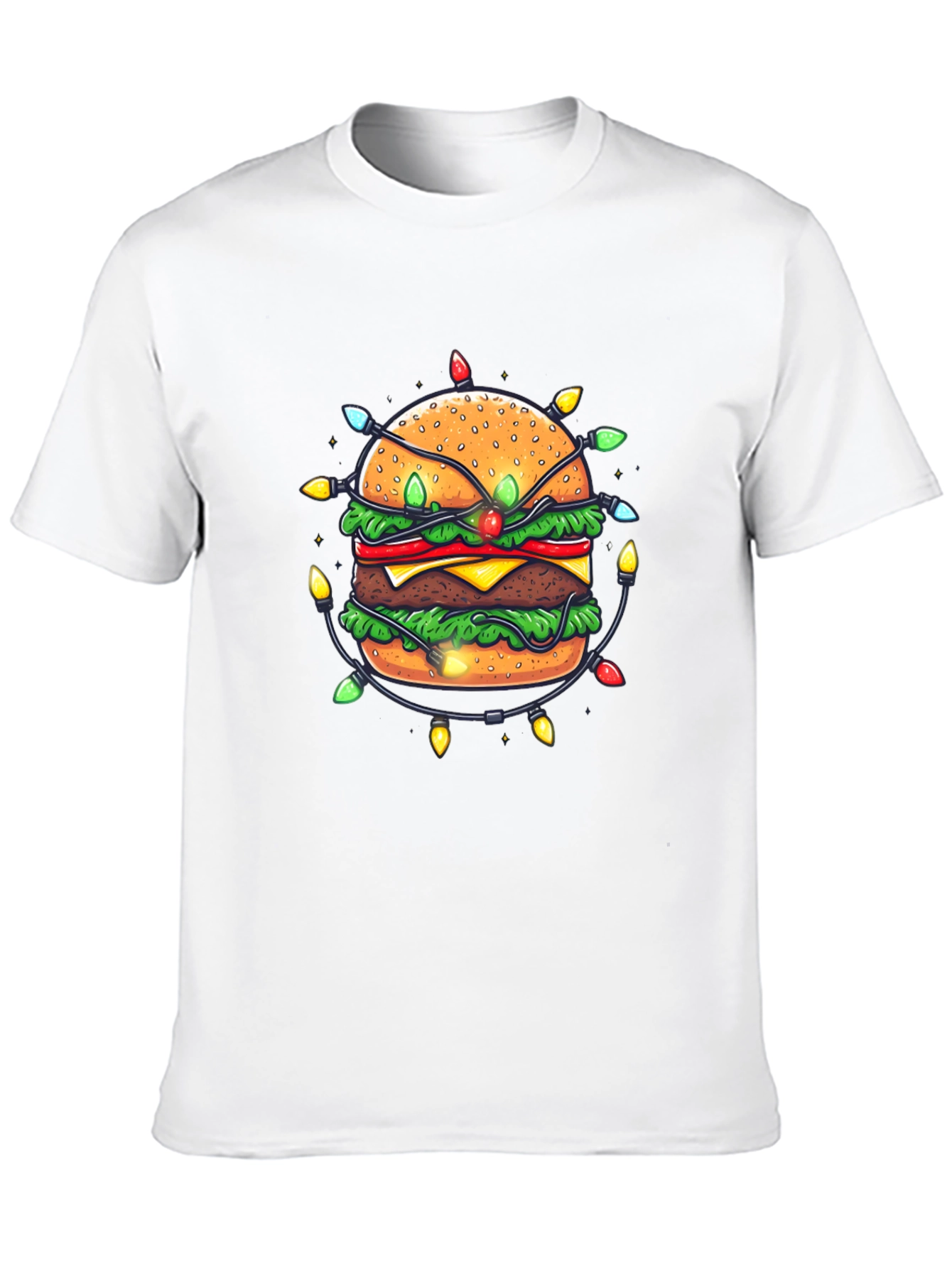 Festive Burger Graphic Tee - Holiday Lights Design