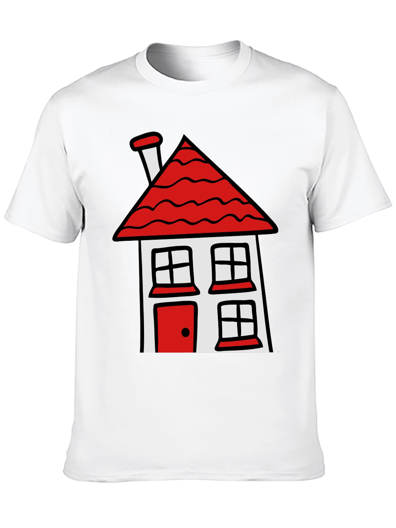 Cartoon House T-Shirt - Black Cotton Tee