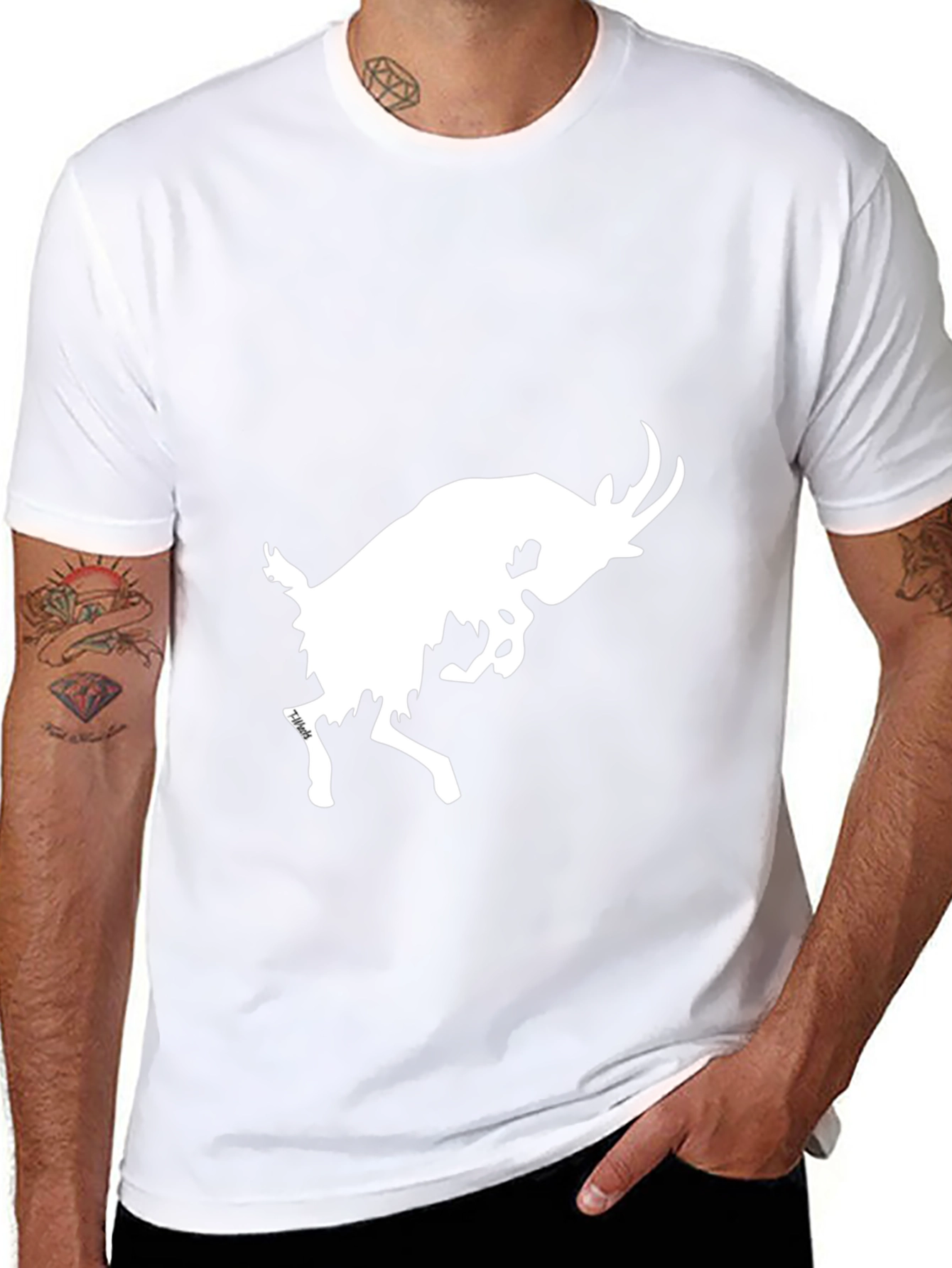 Black T-Shirt with White Goat Graphic