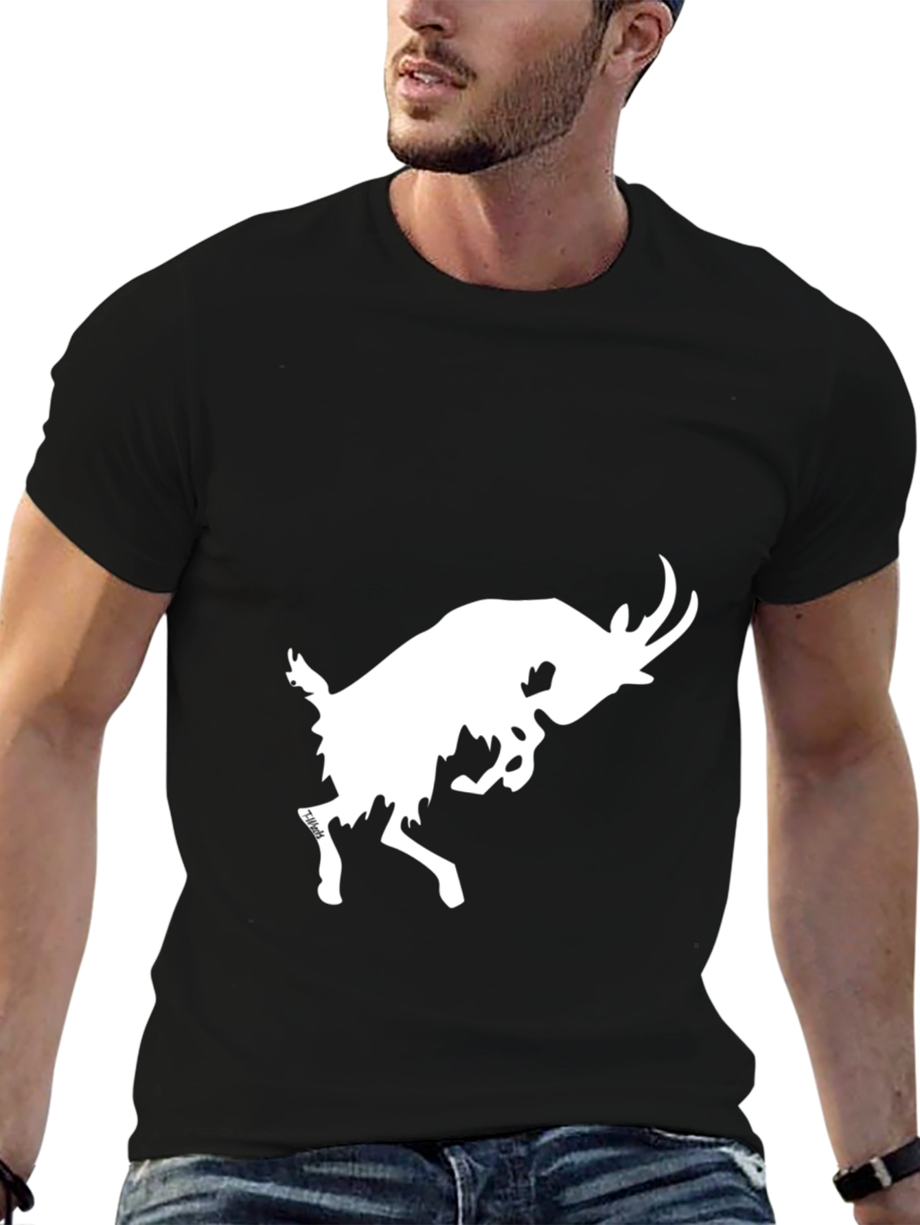 Black T-Shirt with White Goat Graphic