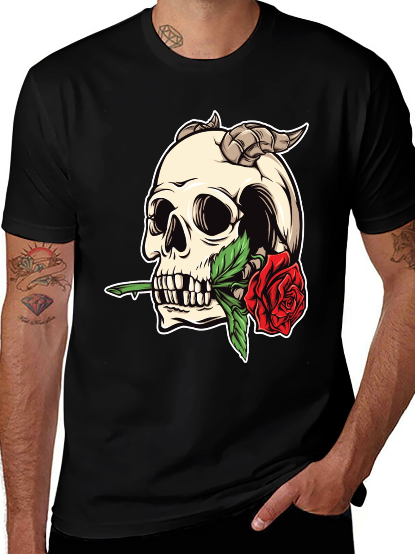 Skull & Rose Graphic Tee - Bold Statement Shirt