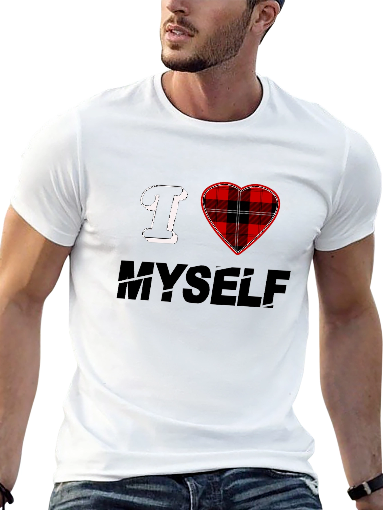 I Love Myself Plaid Heart Graphic Tee