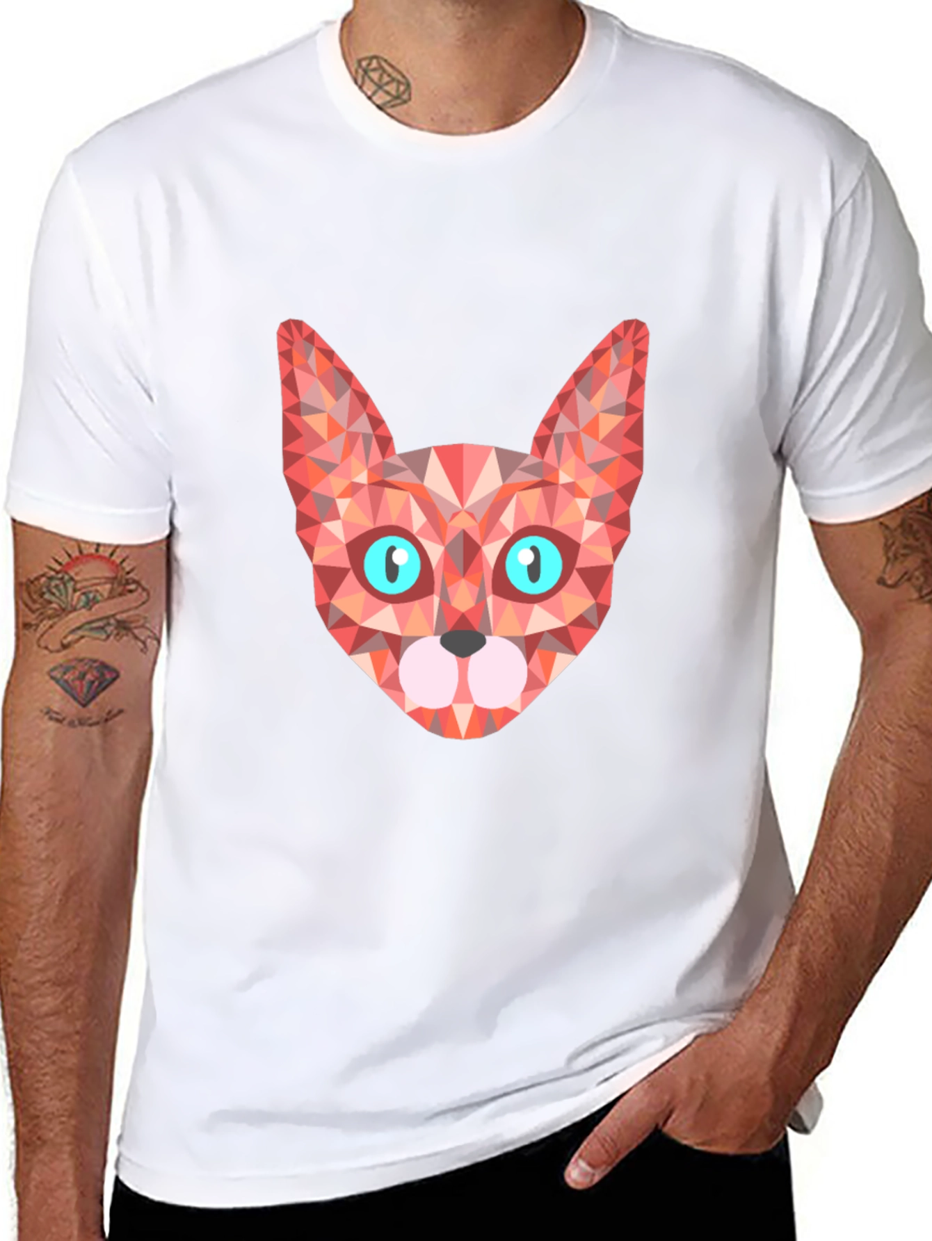 Geometric Cat Tee - Stylish Graphic Print T-Shirt