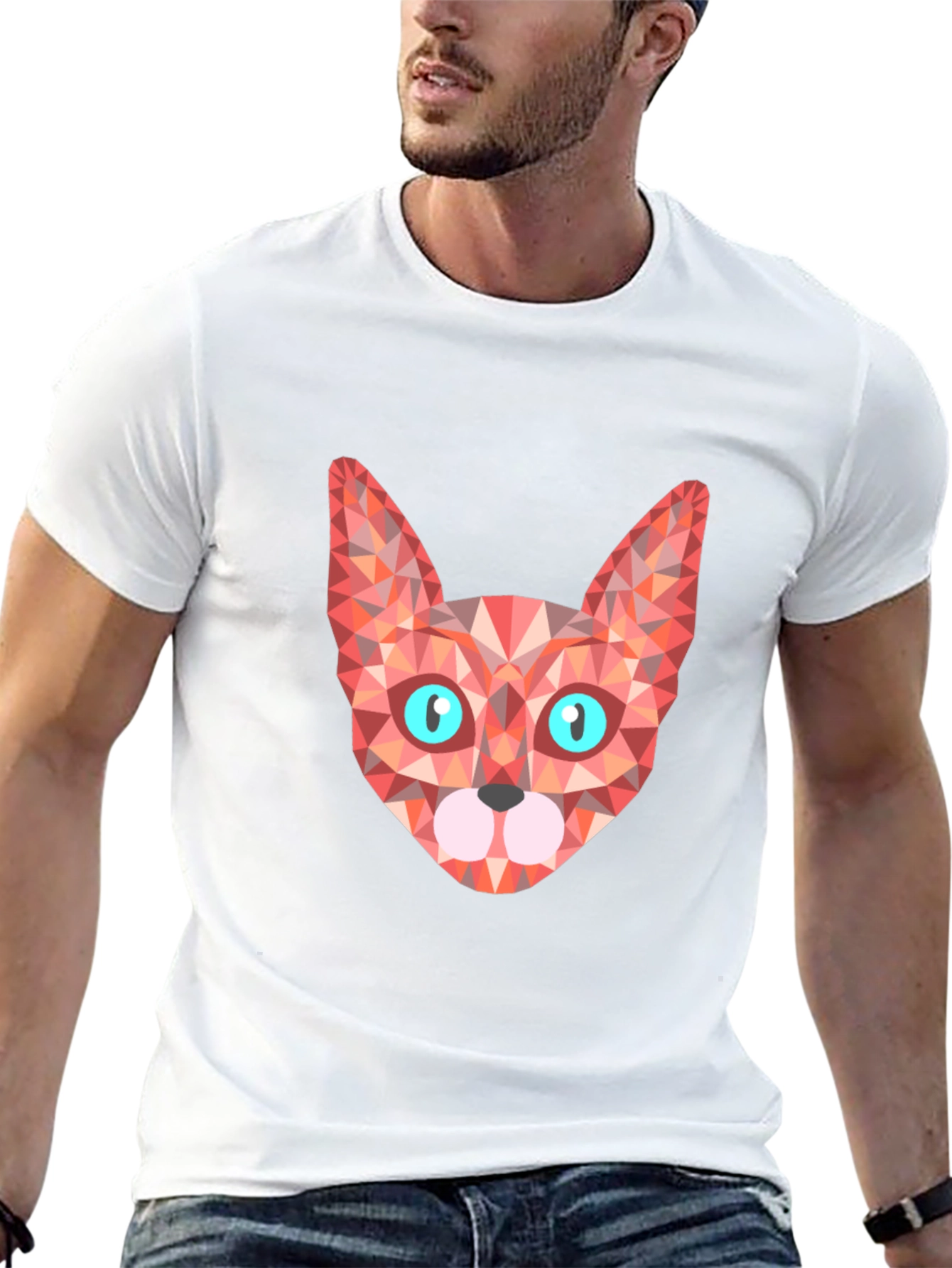 Geometric Cat Tee - Stylish Graphic Print T-Shirt