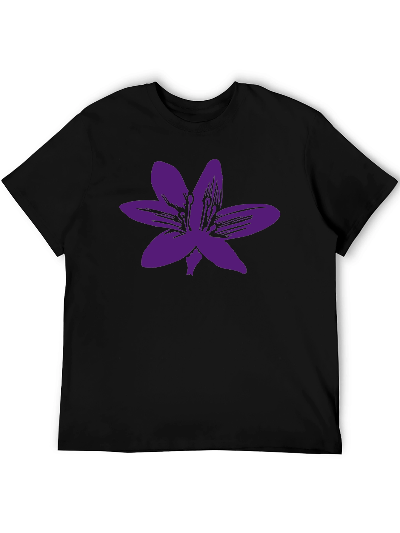 Black T-Shirt with Purple Flower Graphic