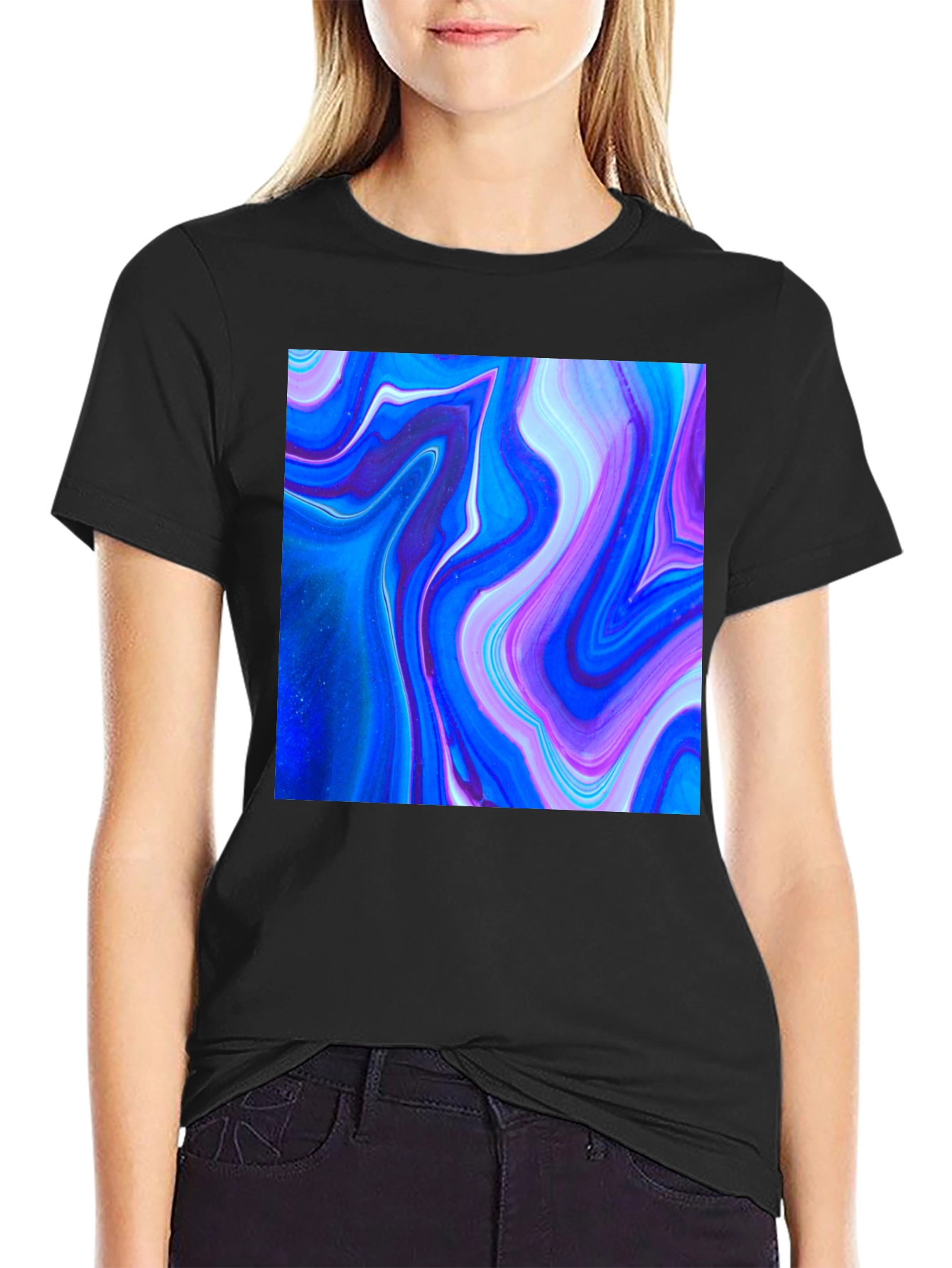 Abstract Swirl Graphic Black T-Shirt