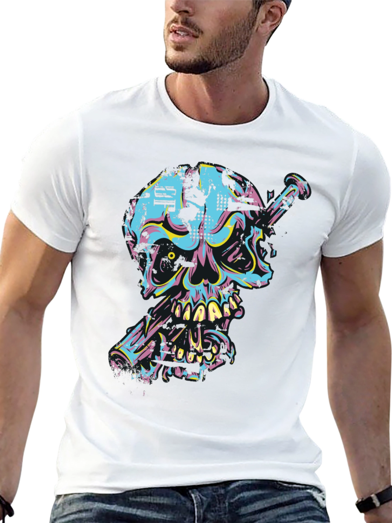Edgy Skull & Nail Graphic Tee