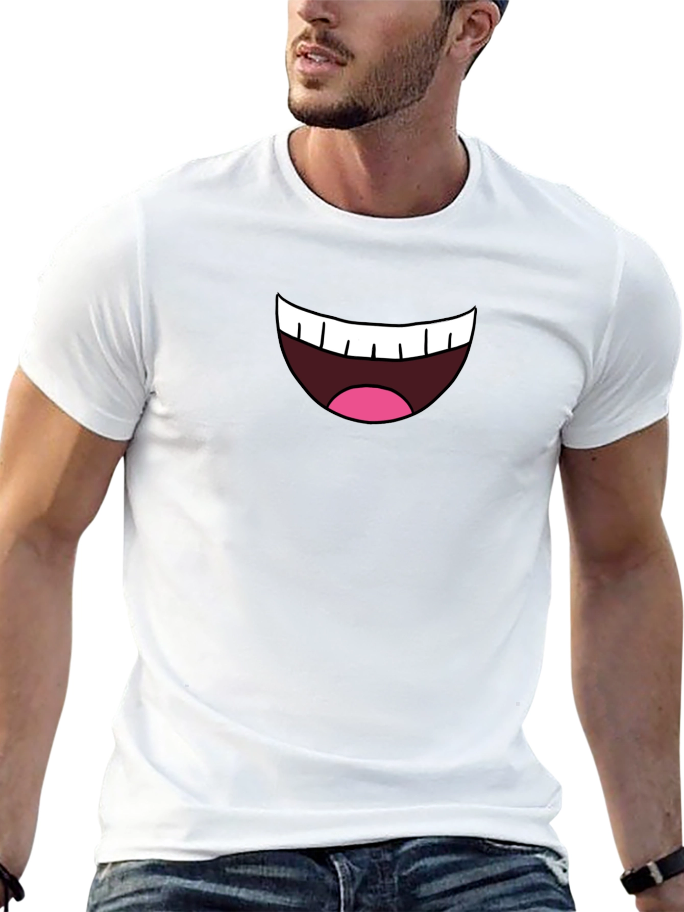 Cartoon Mouth Graphic Tee - Black Cotton Blend