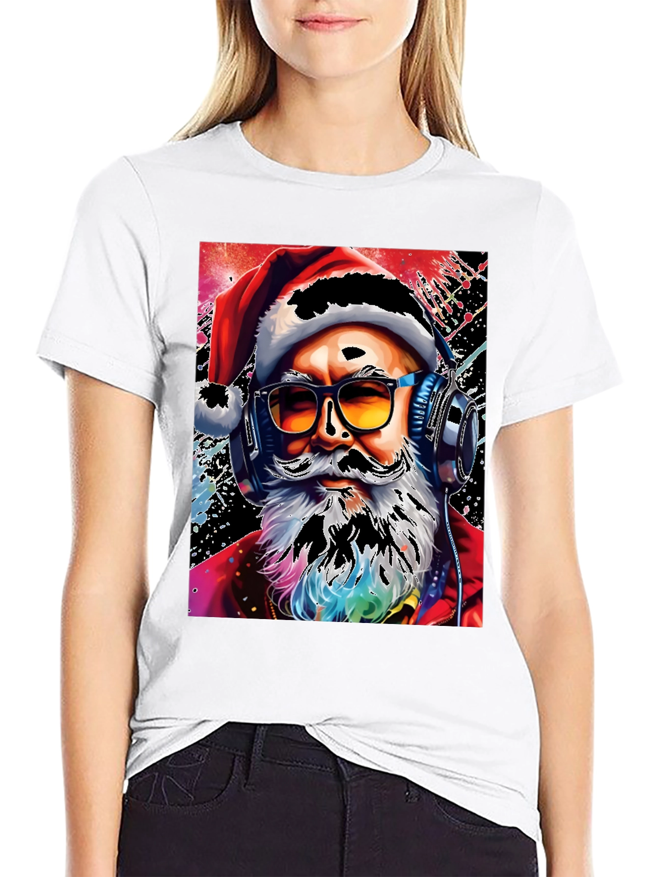 Santa with Headphones Graphic T-Shirt
