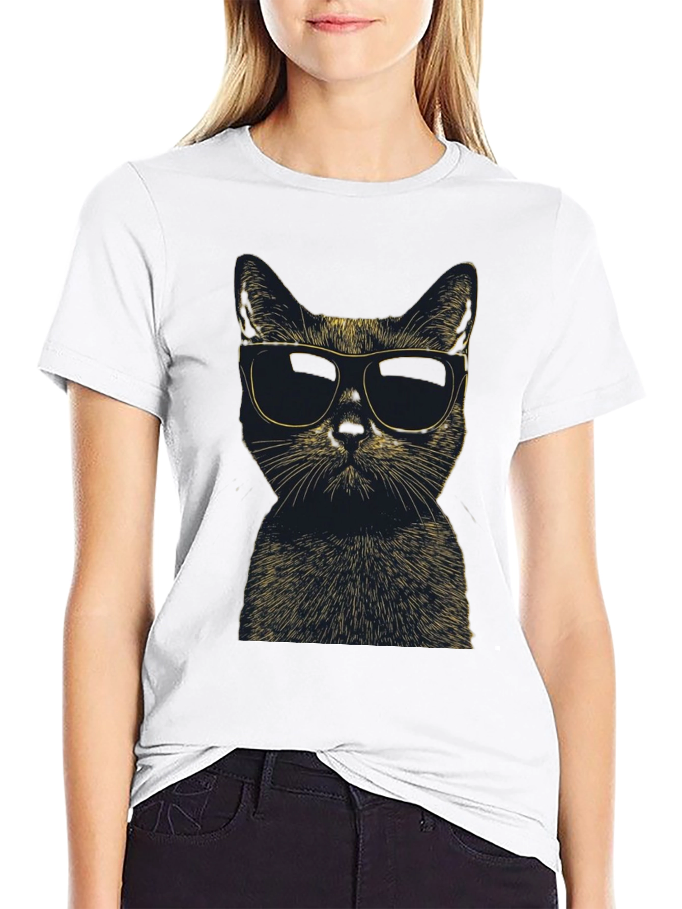Cool Cat Sunglasses Graphic Tee - Black