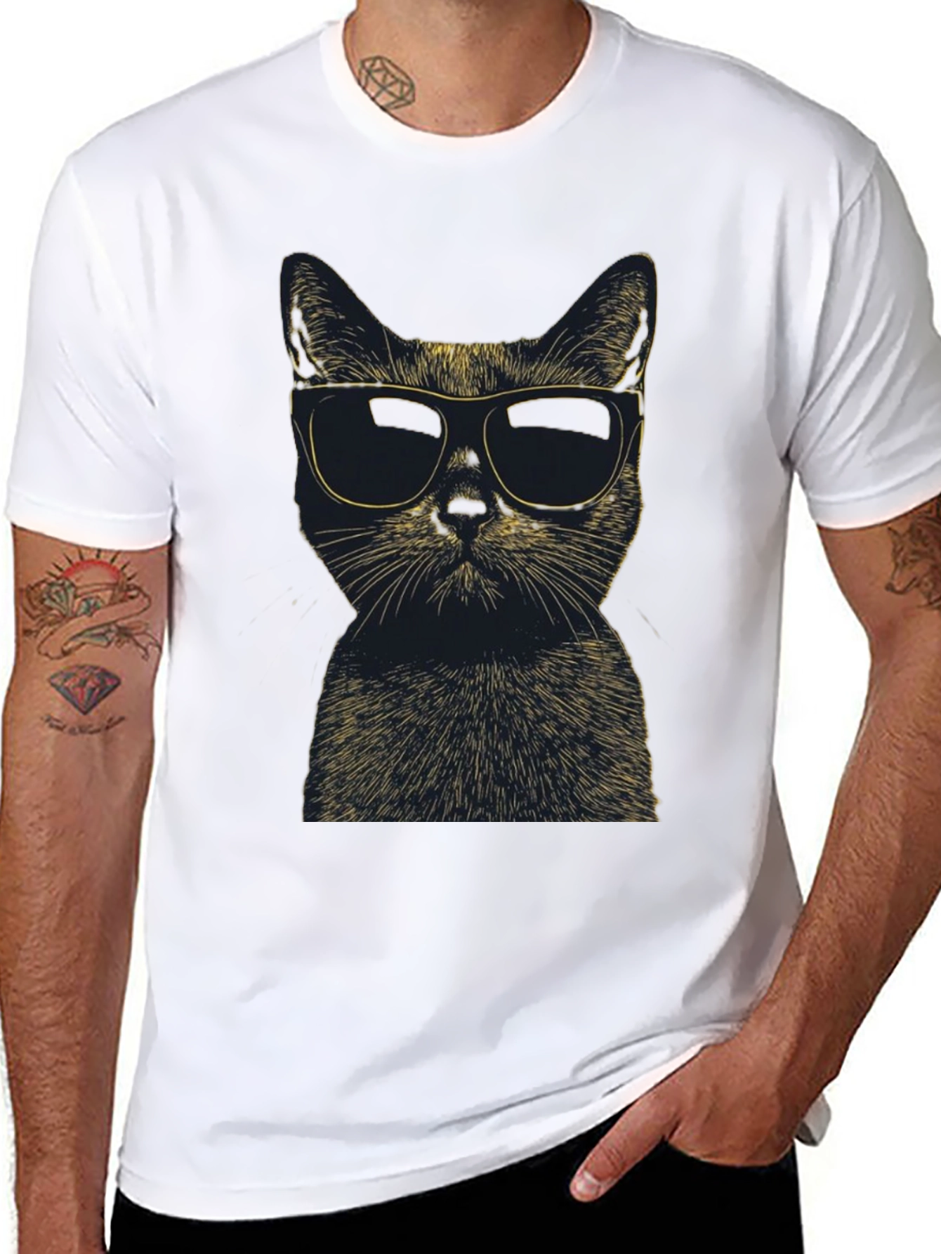 Cool Cat Sunglasses Graphic Tee - Black