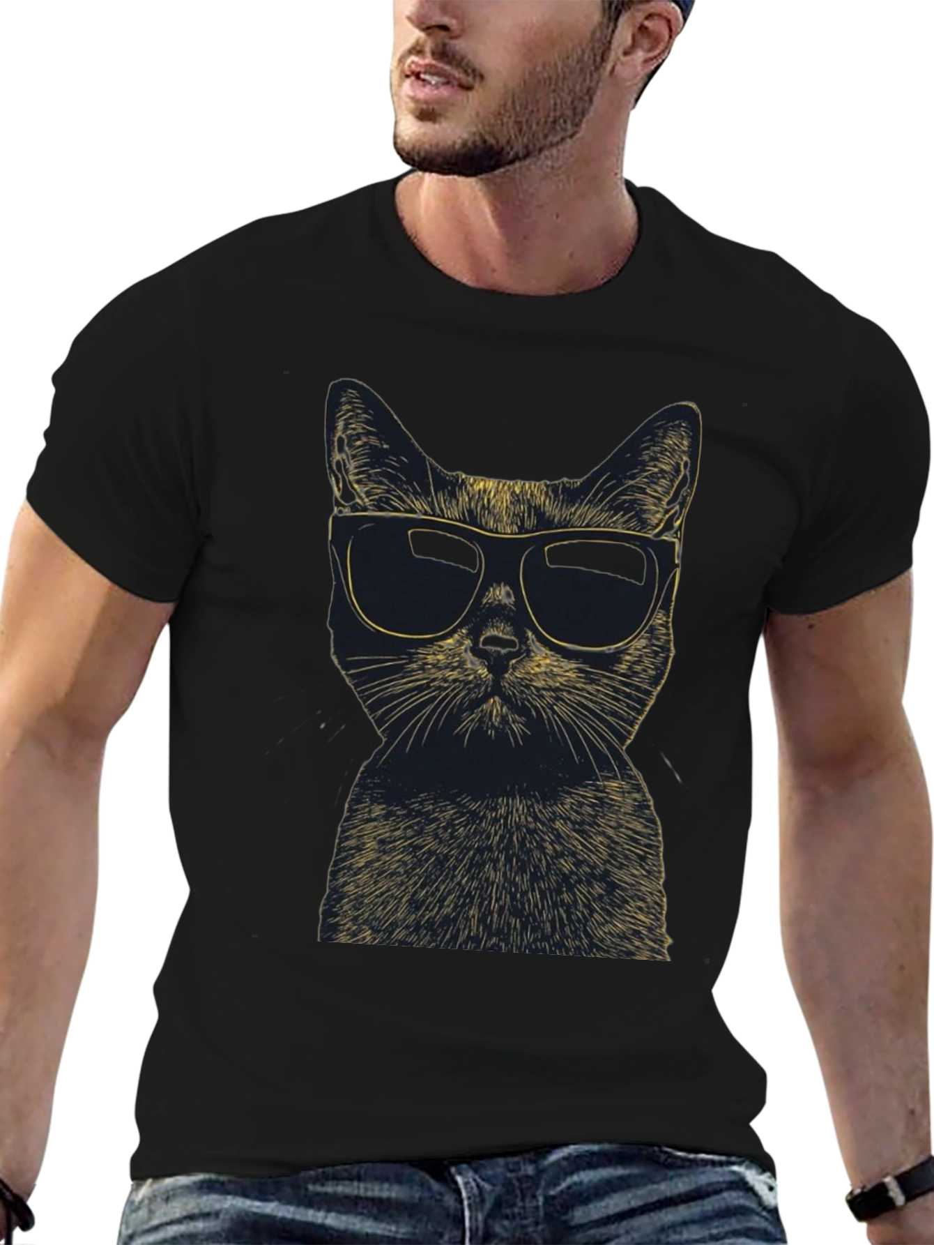 Cool Cat Sunglasses Graphic Tee - Black