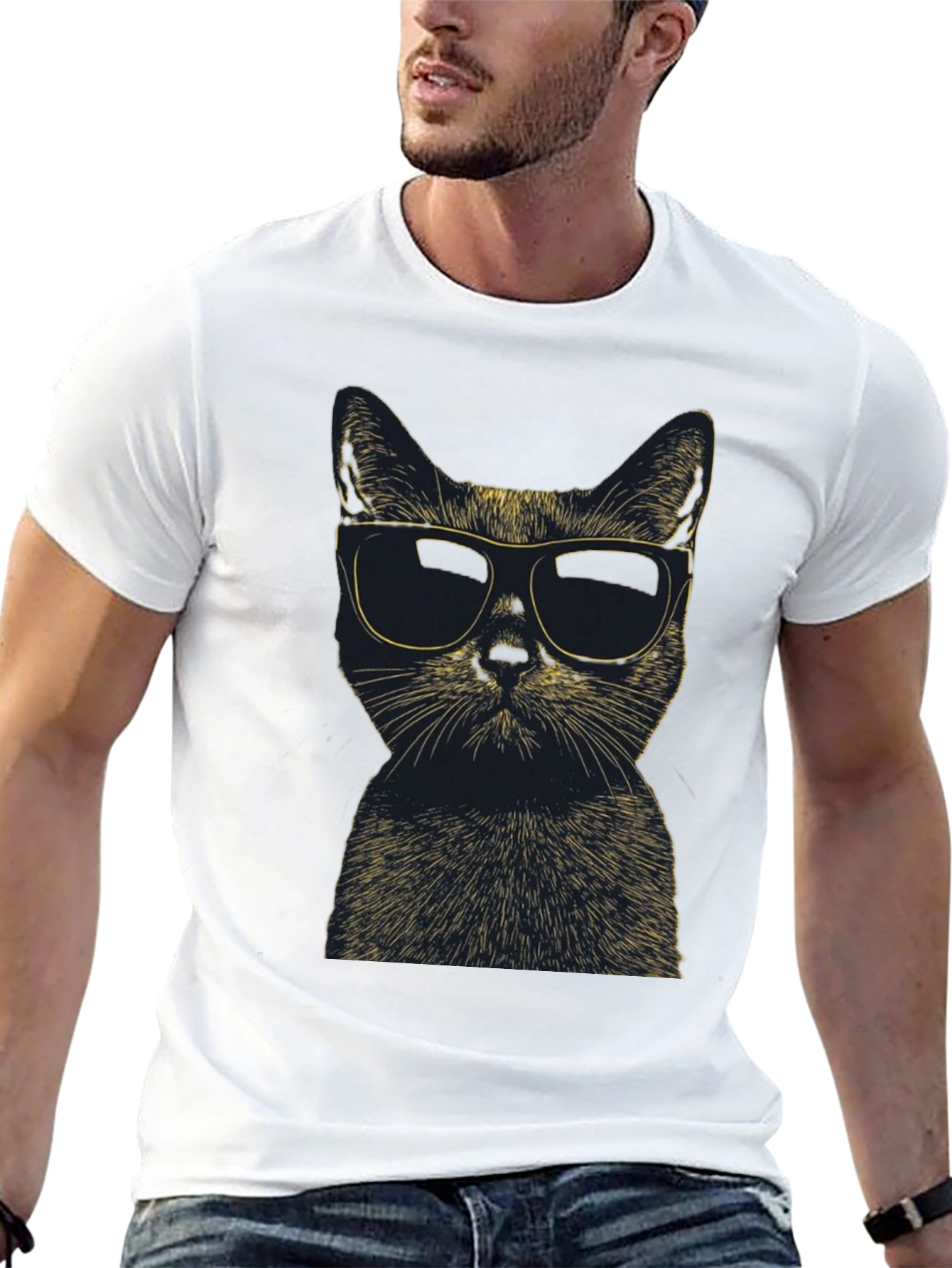 Cool Cat Sunglasses Graphic Tee - Black