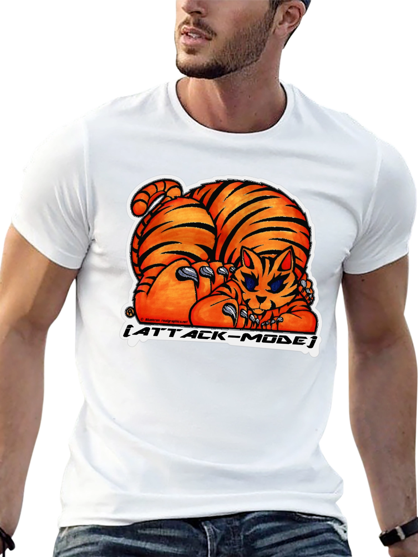 Attack Mode Tiger Graphic Tee - Black Cotton Blend