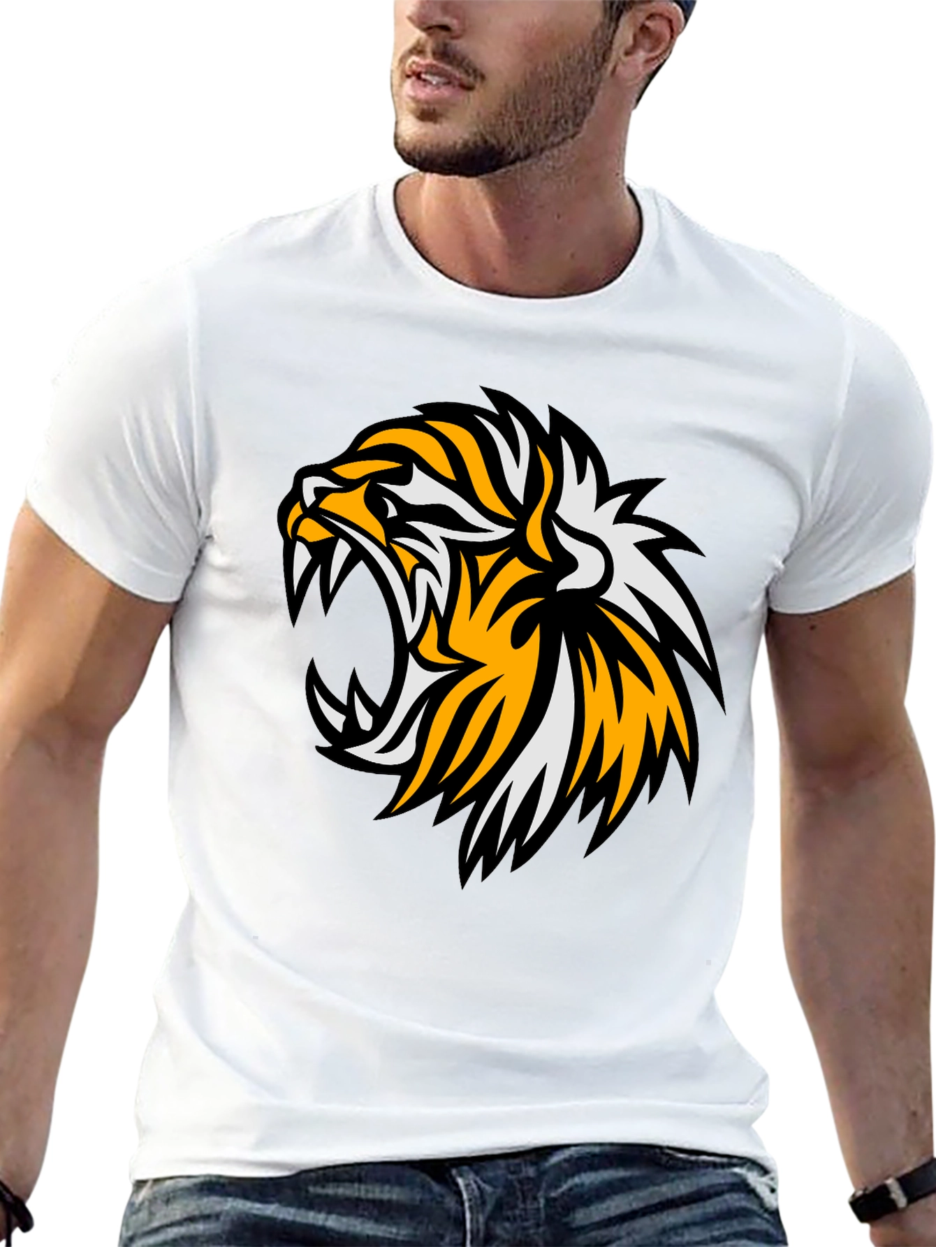 Bold Tiger Graphic Tee - Black Cotton T-Shirt