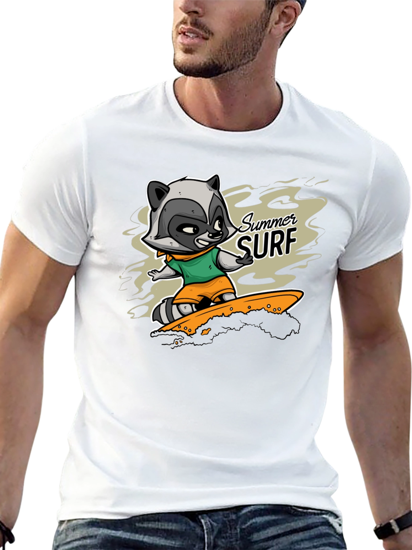 Raccoon Summer Surf Graphic T-Shirt