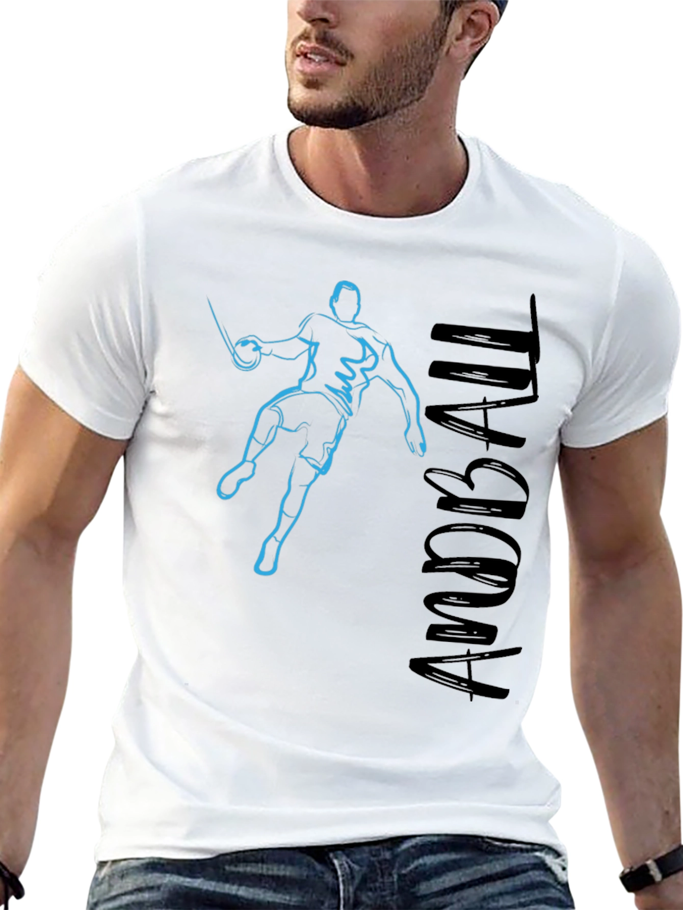 Handball Player Graphic Tee - Black Cotton T-Shirt