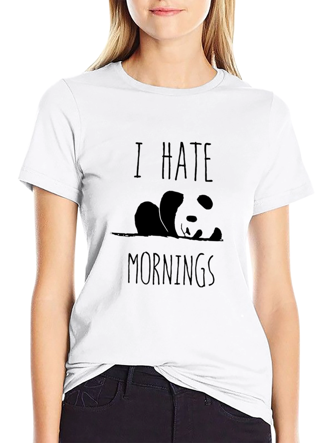 I Hate Mornings Panda Graphic T-Shirt - Black